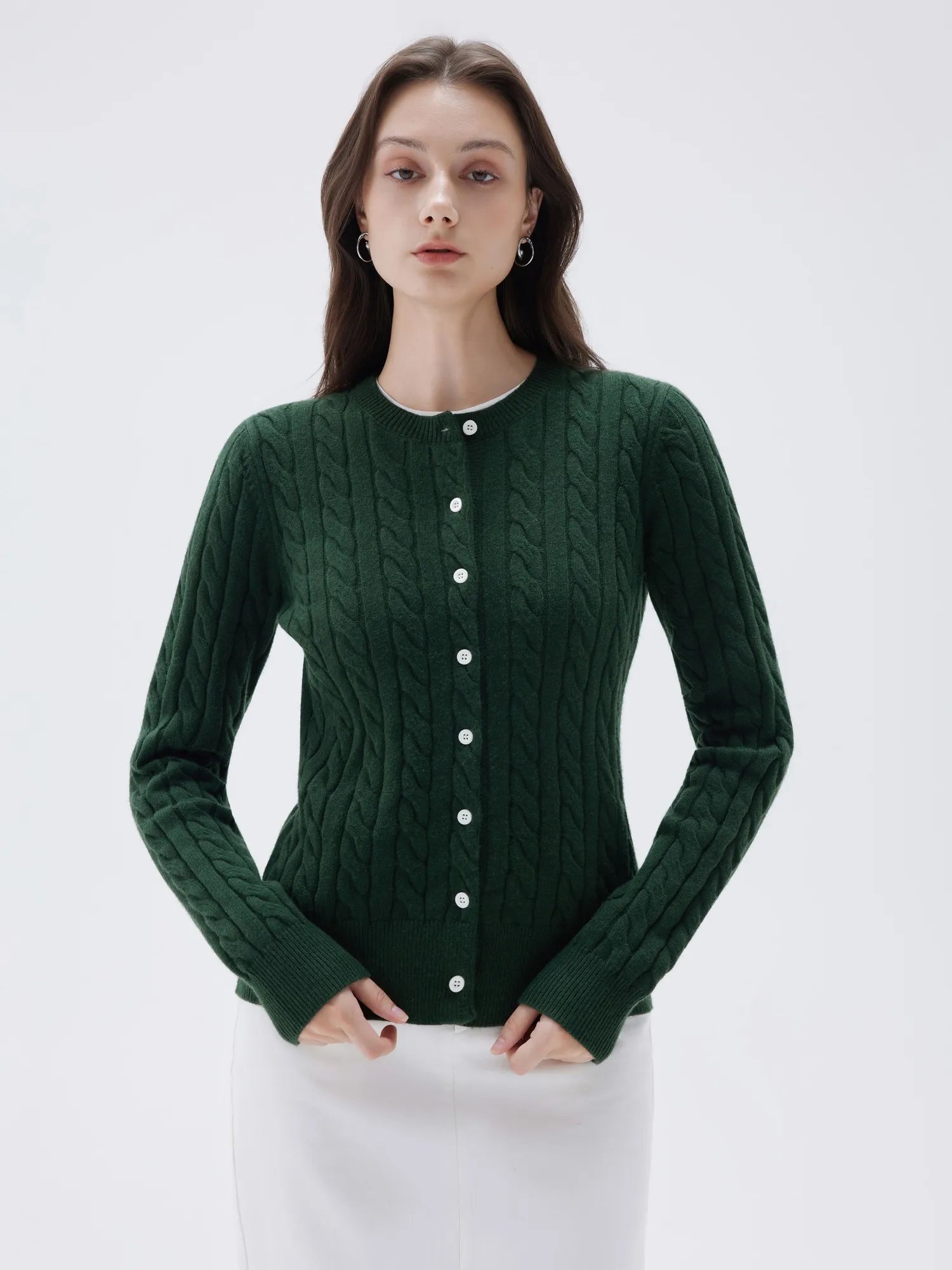 SUUKSESS Women Cable Knit Cashmere Sweaters Crew Neck Button Up Chunky Cardigan Long Sleeve Fall Outfits-SUUKSESS-SUUKSESS