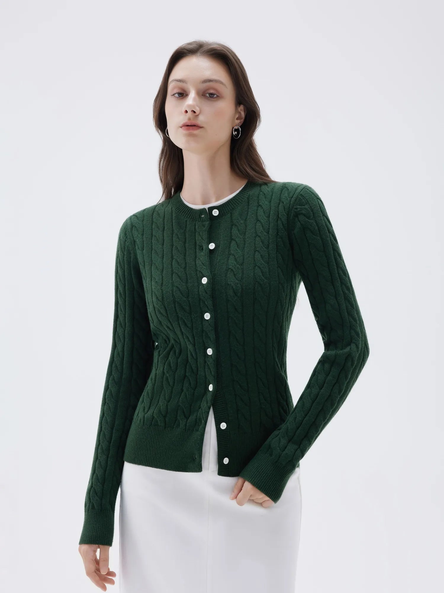 SUUKSESS Women Cable Knit Cashmere Sweaters Crew Neck Button Up Chunky Cardigan Long Sleeve Fall Outfits-SUUKSESS-SUUKSESS