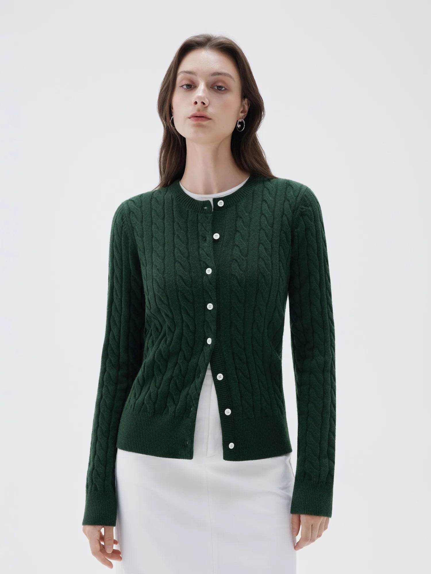 SUUKSESS Women Cable Knit Cashmere Sweaters Crew Neck Button Up Chunky Cardigan Long Sleeve Fall Outfits-SUUKSESS-SUUKSESS