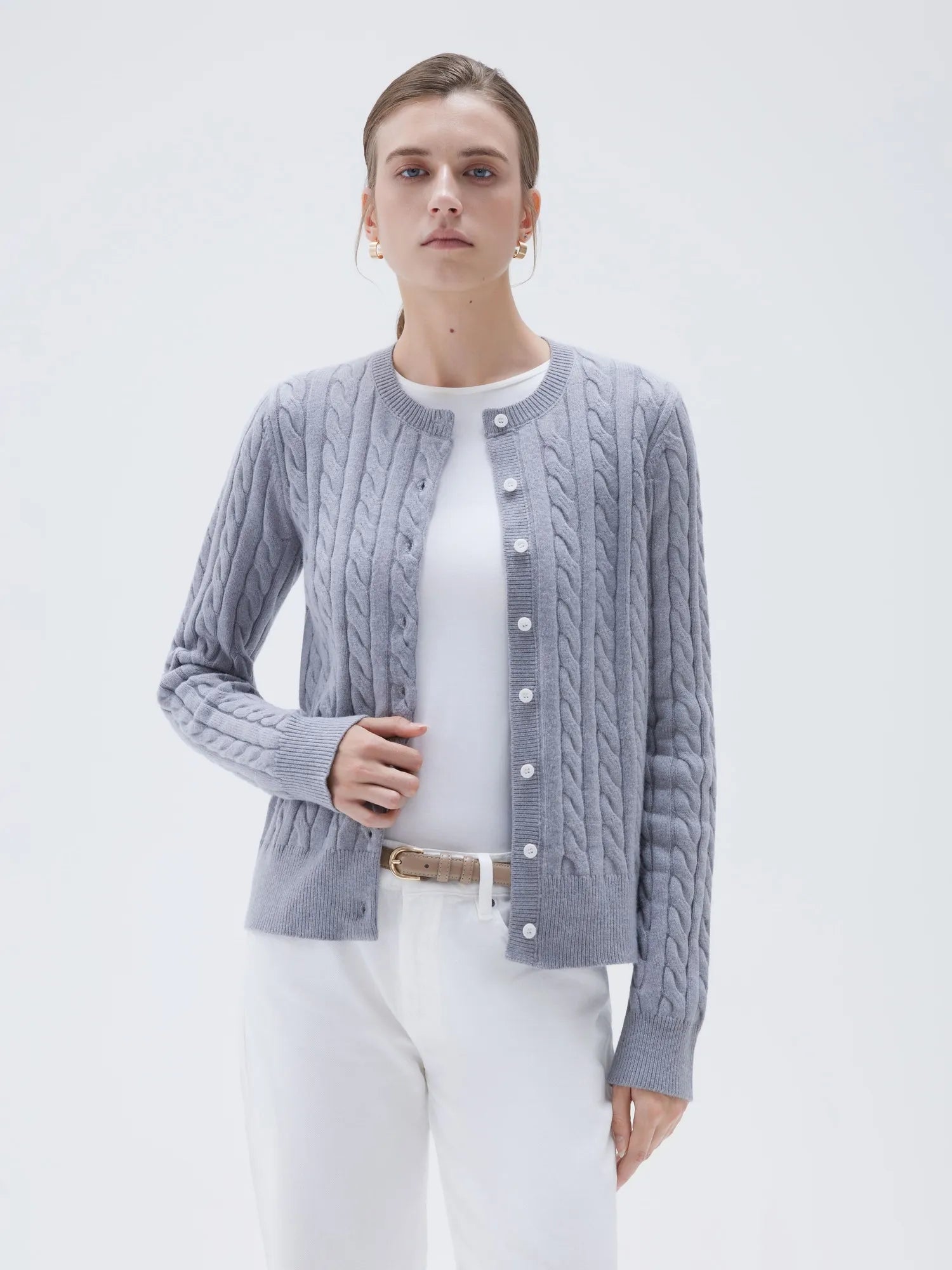 SUUKSESS Women Cable Knit Cashmere Sweaters Crew Neck Button Up Chunky Cardigan Long Sleeve Fall Outfits-SUUKSESS-SUUKSESS