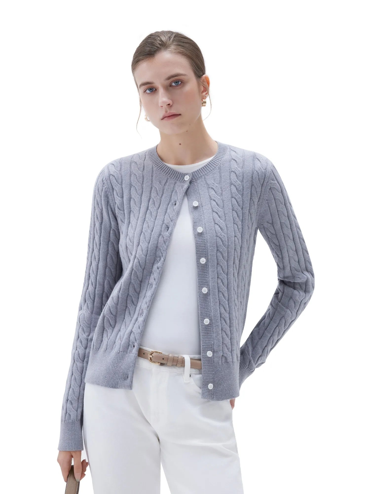 SUUKSESS Women Cable Knit Cashmere Sweaters Crew Neck Button Up Chunky Cardigan Long Sleeve Fall Outfits-SUUKSESS-SUUKSESS