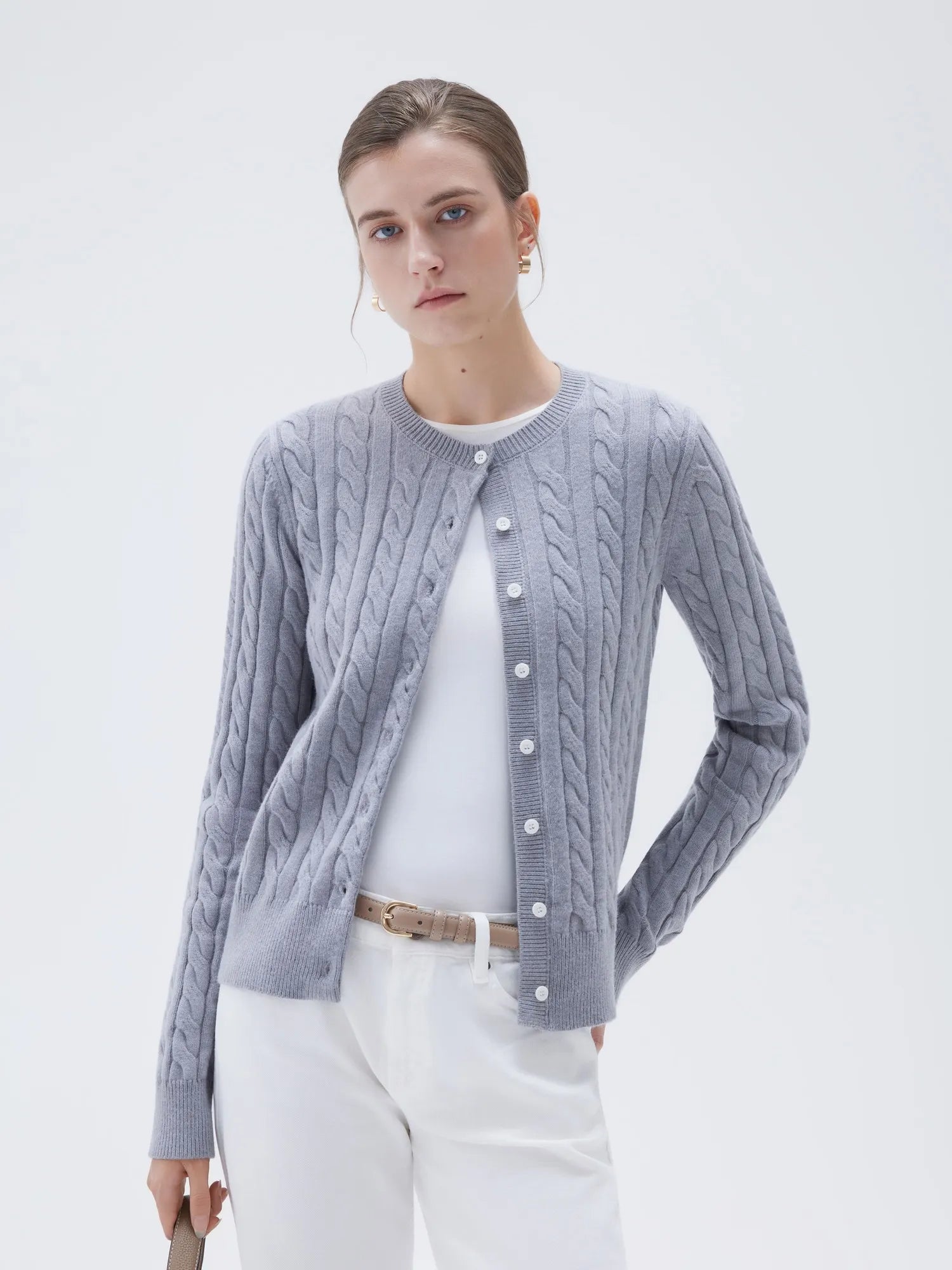 SUUKSESS Women Cable Knit Cashmere Sweaters Crew Neck Button Up Chunky Cardigan Long Sleeve Fall Outfits-SUUKSESS-SUUKSESS
