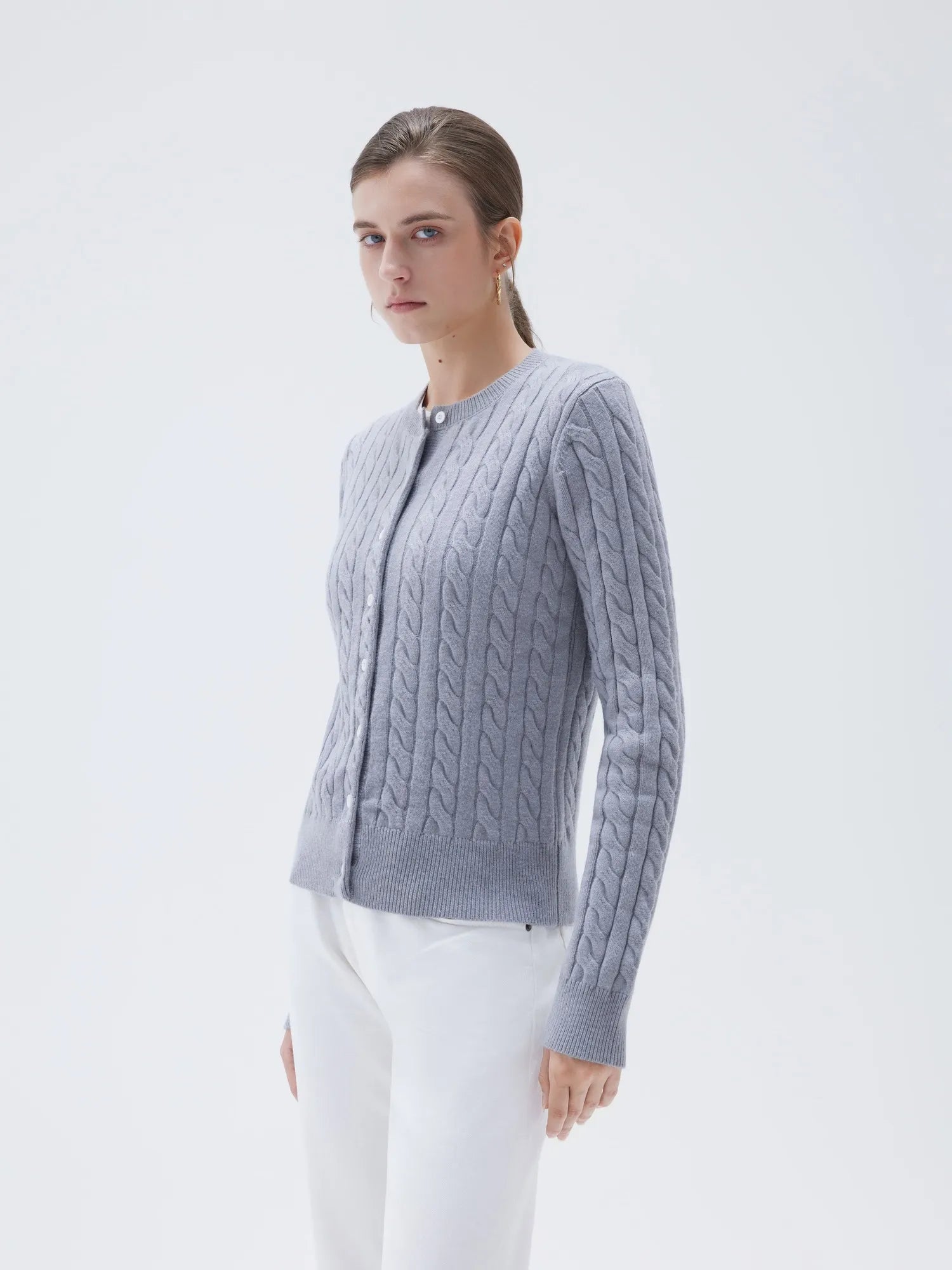 SUUKSESS Women Cable Knit Cashmere Sweaters Crew Neck Button Up Chunky Cardigan Long Sleeve Fall Outfits-SUUKSESS-SUUKSESS