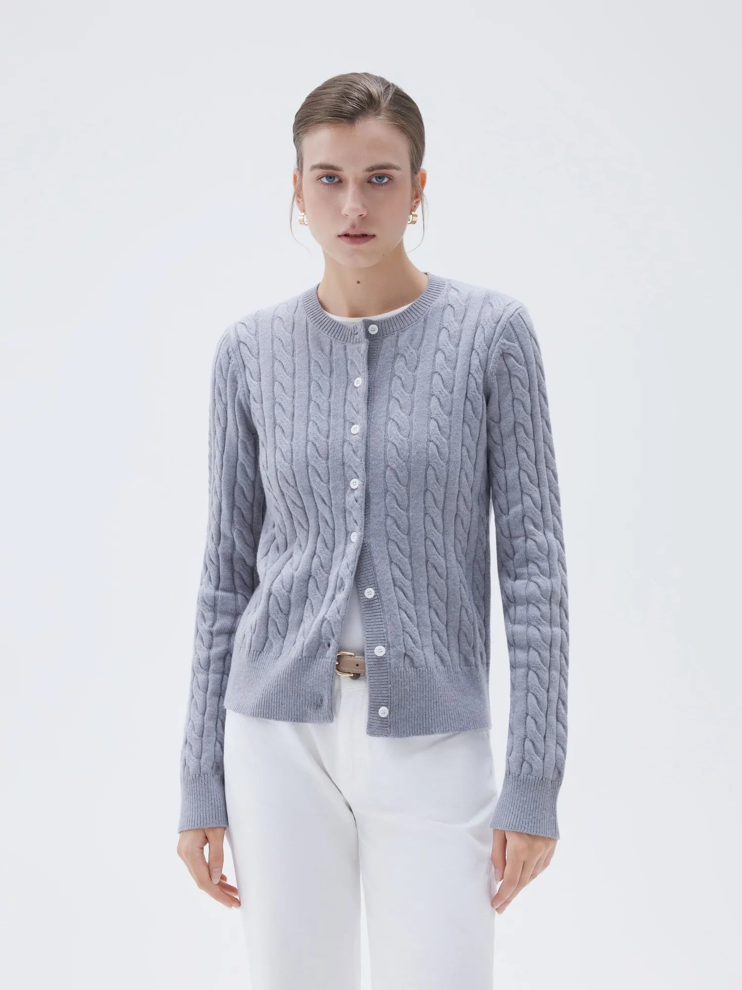 SUUKSESS Women Cable Knit Cashmere Sweaters Crew Neck Button Up Chunky Cardigan Long Sleeve Fall Outfits-SUUKSESS-SUUKSESS