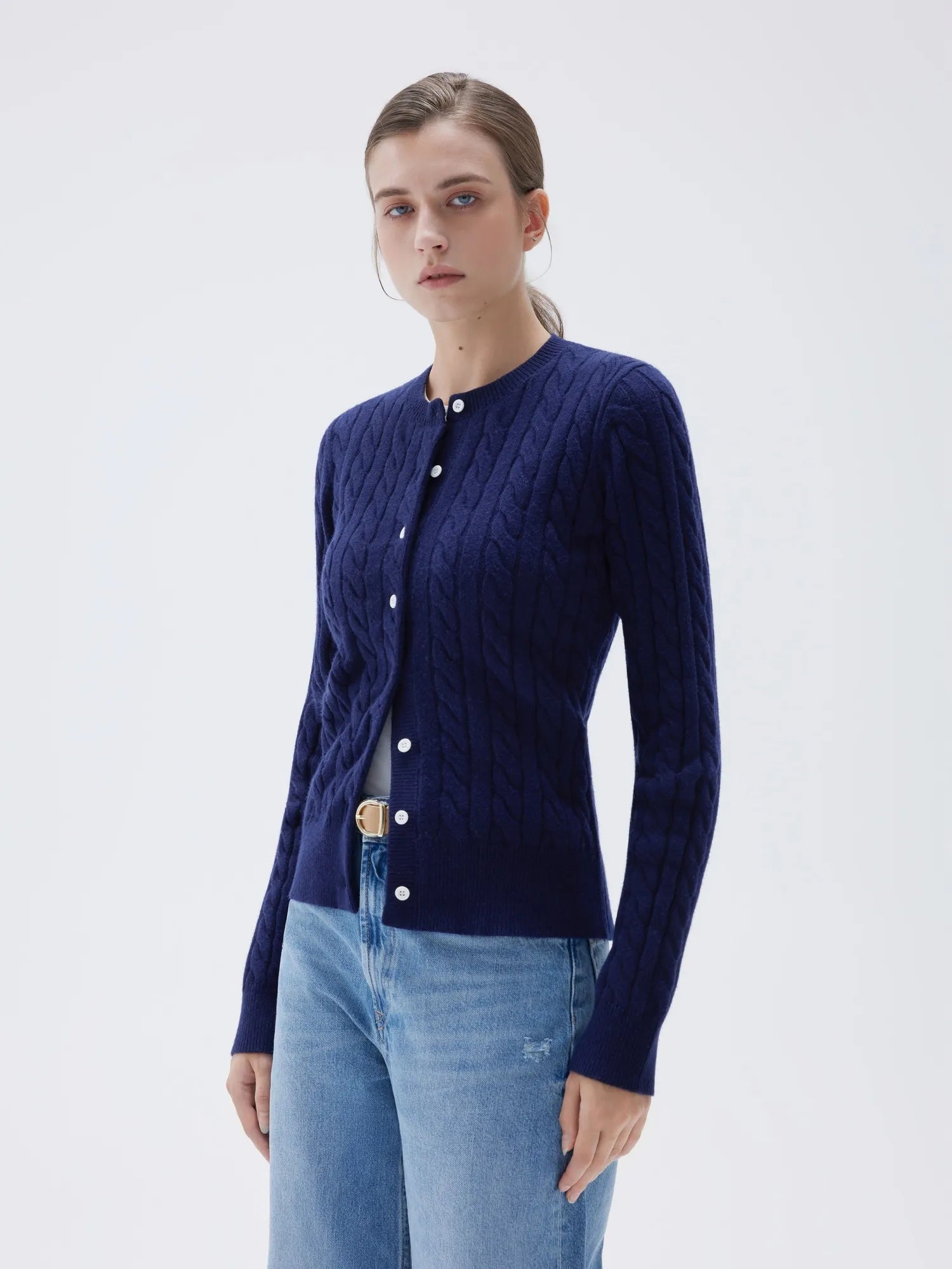 SUUKSESS Women Cable Knit Cashmere Sweaters Crew Neck Button Up Chunky Cardigan Long Sleeve Fall Outfits-SUUKSESS-SUUKSESS