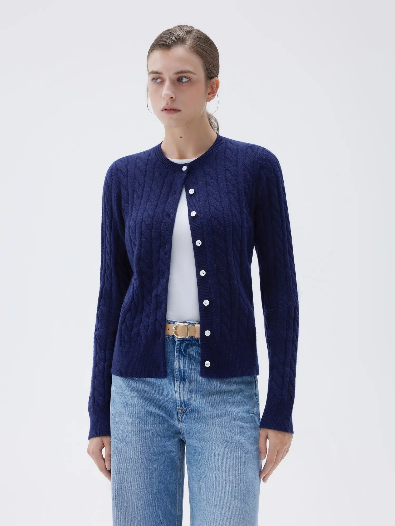 SUUKSESS Women Cable Knit Cashmere Sweaters Crew Neck Button Up Chunky Cardigan Long Sleeve Fall Outfits-SUUKSESS-SUUKSESS