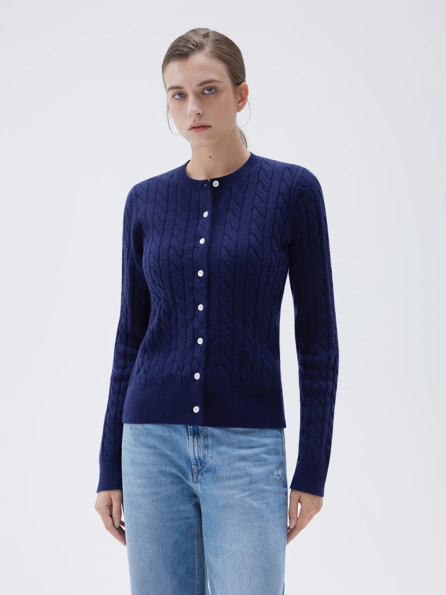 SUUKSESS Women Cable Knit Cashmere Sweaters Crew Neck Button Up Chunky Cardigan Long Sleeve Fall Outfits-SUUKSESS-SUUKSESS