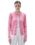 SUUKSESS Women Cable Knit Cashmere Sweaters Crew Neck Button Up Chunky Cardigan Long Sleeve Fall Outfits-SUUKSESS-Pink-XS-SUUKSESS