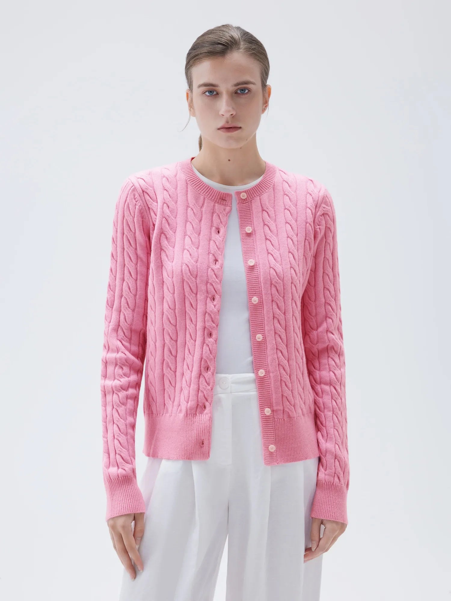 SUUKSESS Women Cable Knit Cashmere Sweaters Crew Neck Button Up Chunky Cardigan Long Sleeve Fall Outfits-SUUKSESS-SUUKSESS