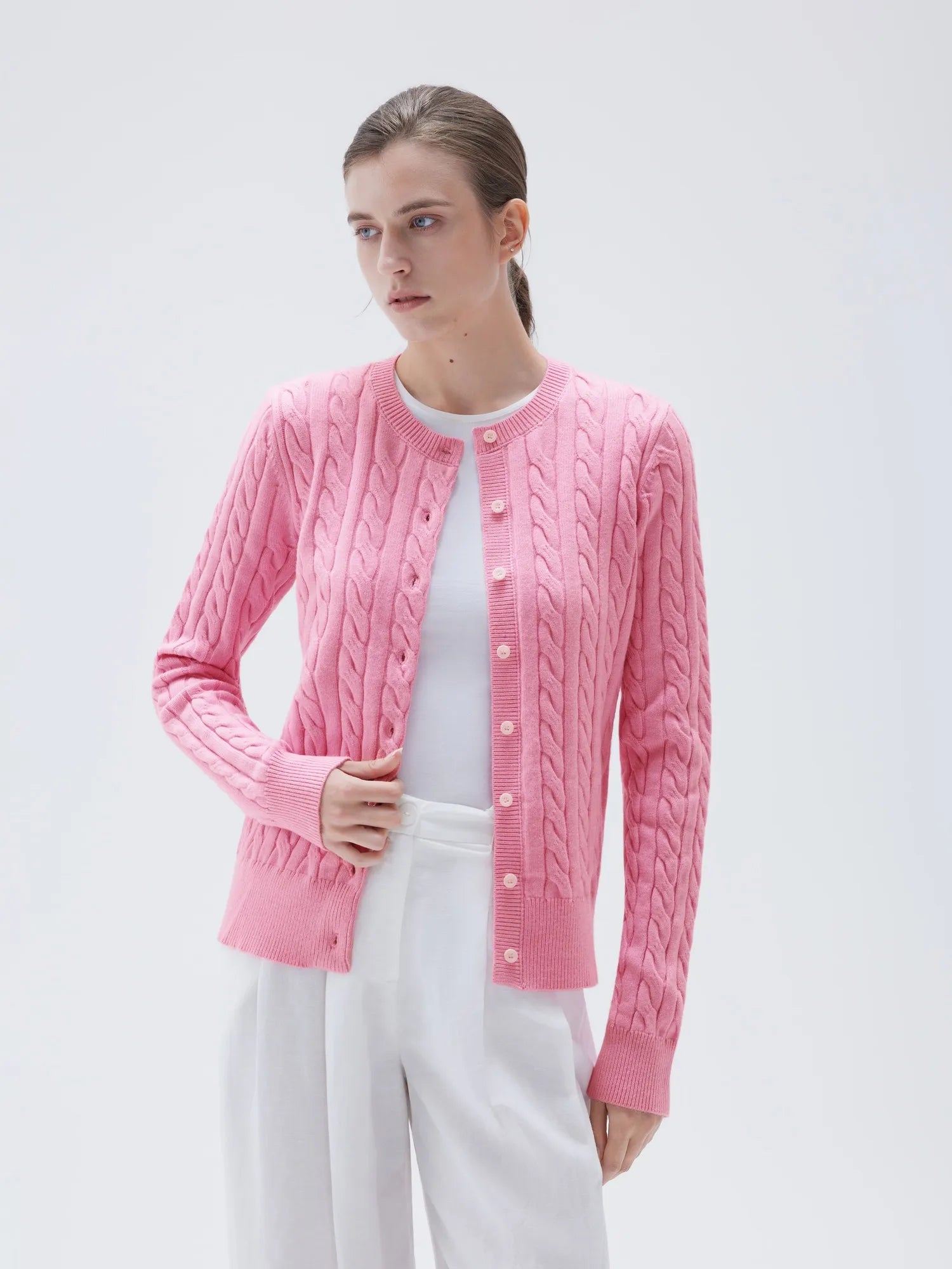 SUUKSESS Women Cable Knit Cashmere Sweaters Crew Neck Button Up Chunky Cardigan Long Sleeve Fall Outfits-SUUKSESS-SUUKSESS