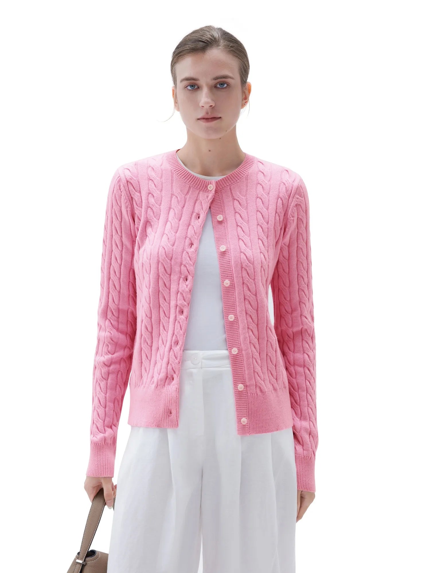 SUUKSESS Women Cable Knit Cashmere Sweaters Crew Neck Button Up Chunky Cardigan Long Sleeve Fall Outfits-SUUKSESS-SUUKSESS