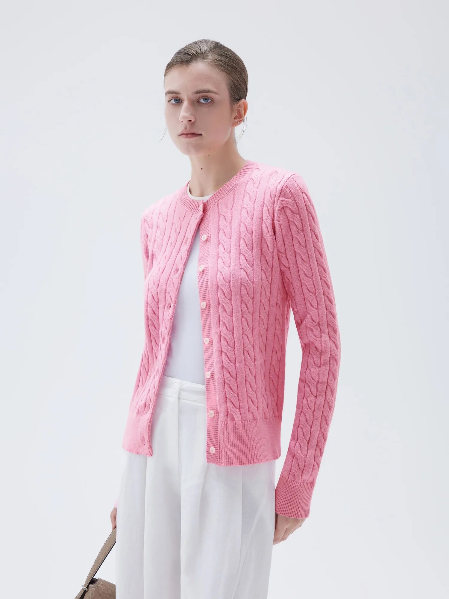 SUUKSESS Women Cable Knit Cashmere Sweaters Crew Neck Button Up Chunky Cardigan Long Sleeve Fall Outfits-SUUKSESS-SUUKSESS