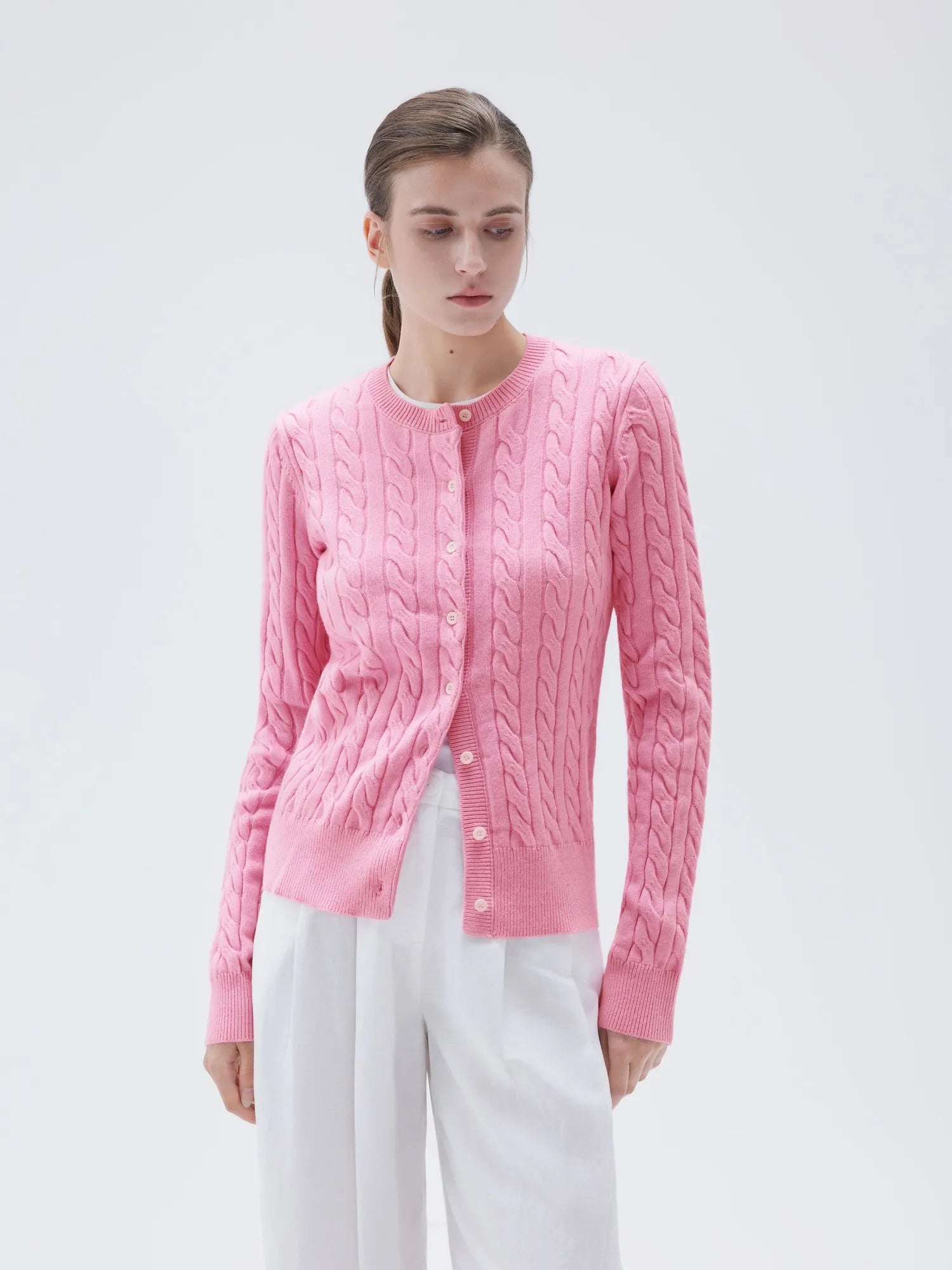 SUUKSESS Women Cable Knit Cashmere Sweaters Crew Neck Button Up Chunky Cardigan Long Sleeve Fall Outfits-SUUKSESS-SUUKSESS