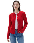 SUUKSESS Women Cable Knit Cashmere Sweaters Crew Neck Button Up Chunky Cardigan Long Sleeve Fall Outfits-SUUKSESS-Wine Red-XS-SUUKSESS