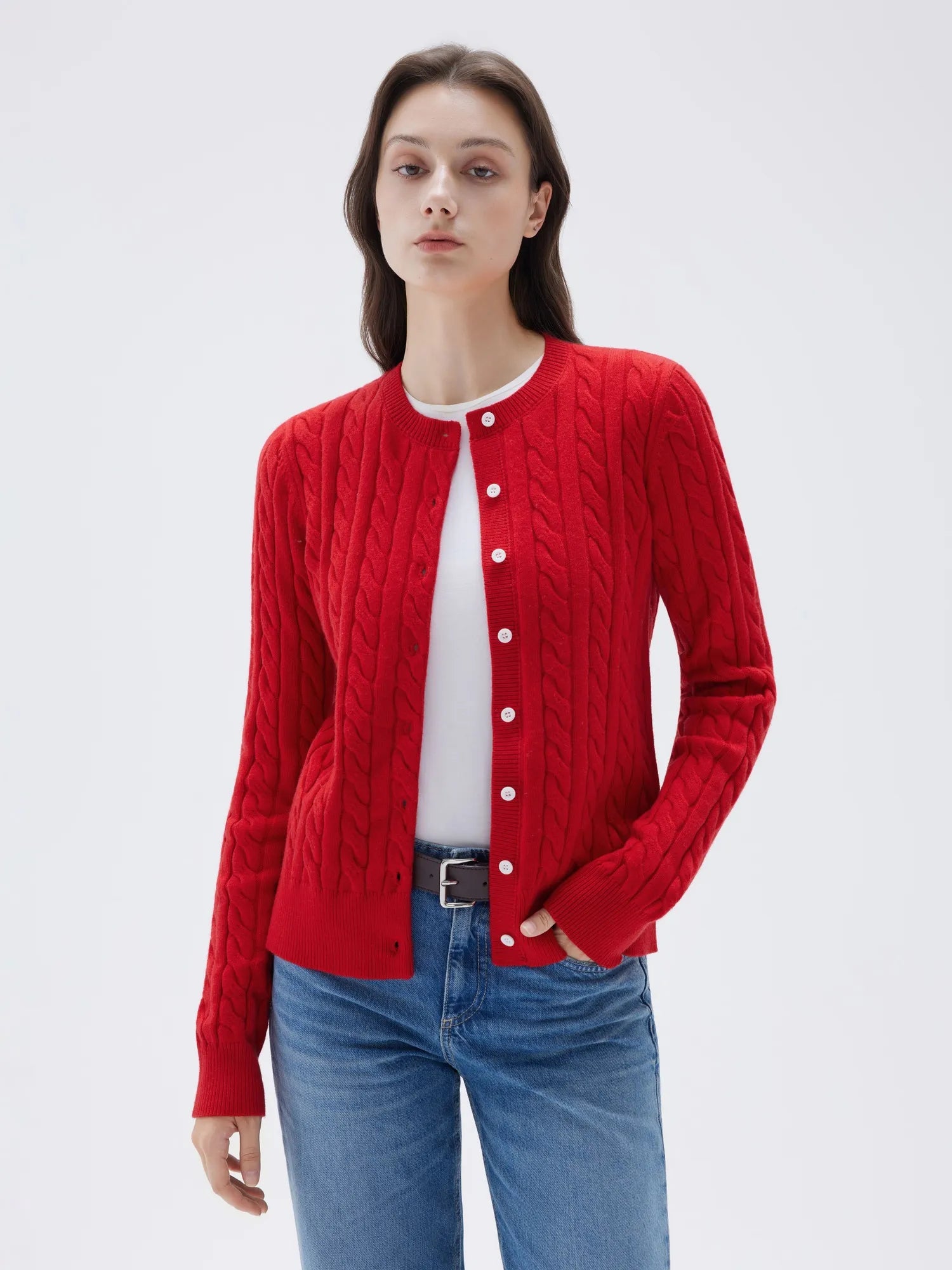 SUUKSESS Women Cable Knit Cashmere Sweaters Crew Neck Button Up Chunky Cardigan Long Sleeve Fall Outfits-SUUKSESS-SUUKSESS