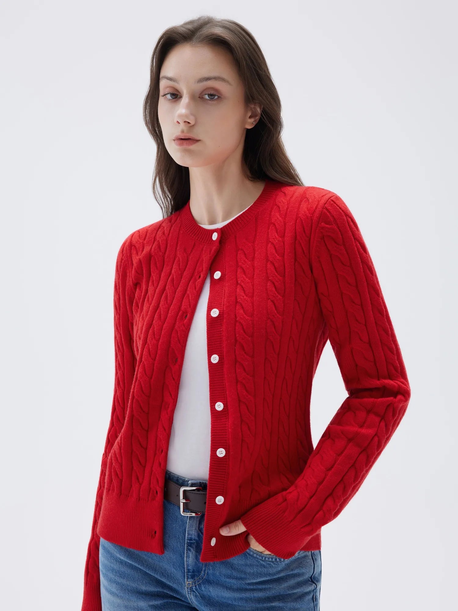 SUUKSESS Women Cable Knit Cashmere Sweaters Crew Neck Button Up Chunky Cardigan Long Sleeve Fall Outfits-SUUKSESS-SUUKSESS