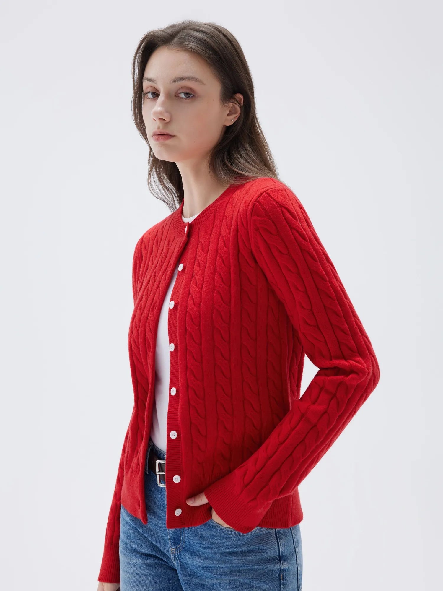 SUUKSESS Women Cable Knit Cashmere Sweaters Crew Neck Button Up Chunky Cardigan Long Sleeve Fall Outfits-SUUKSESS-SUUKSESS