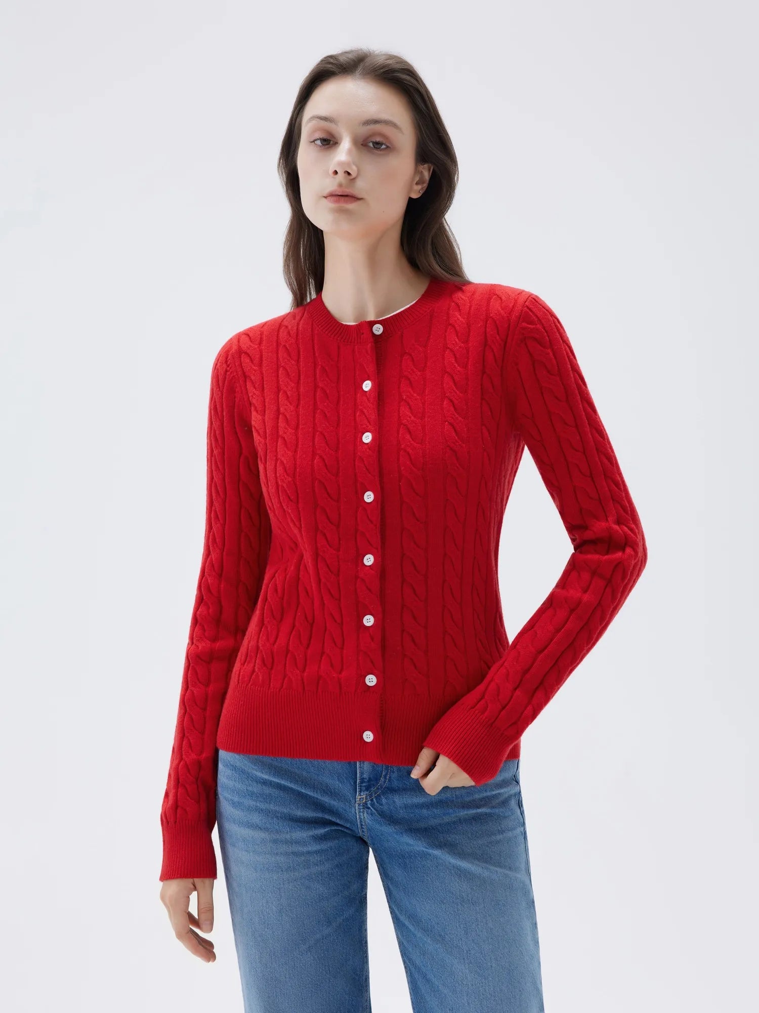 SUUKSESS Women Cable Knit Cashmere Sweaters Crew Neck Button Up Chunky Cardigan Long Sleeve Fall Outfits-SUUKSESS-SUUKSESS