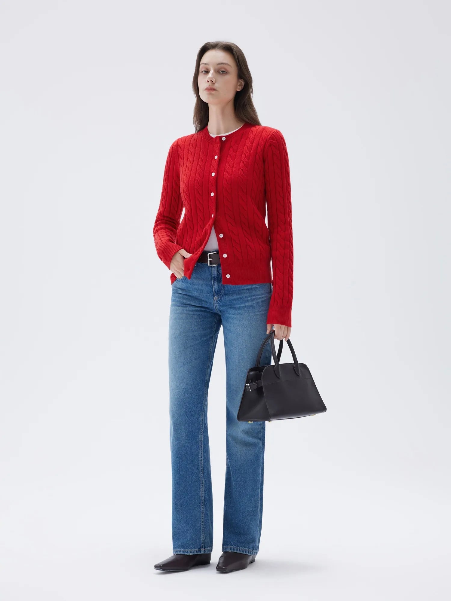 SUUKSESS Women Cable Knit Cashmere Sweaters Crew Neck Button Up Chunky Cardigan Long Sleeve Fall Outfits-SUUKSESS-SUUKSESS