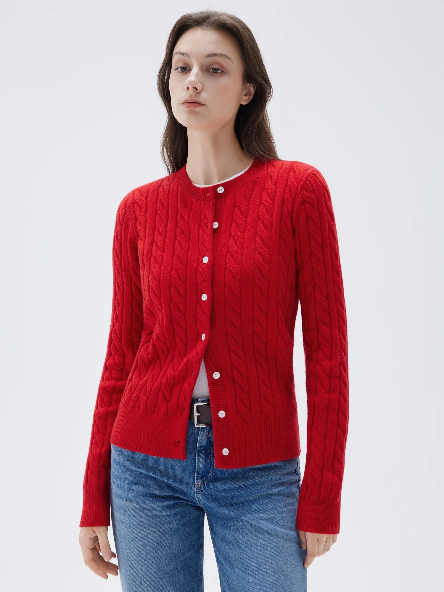 SUUKSESS Women Cable Knit Cashmere Sweaters Crew Neck Button Up Chunky Cardigan Long Sleeve Fall Outfits-SUUKSESS-SUUKSESS