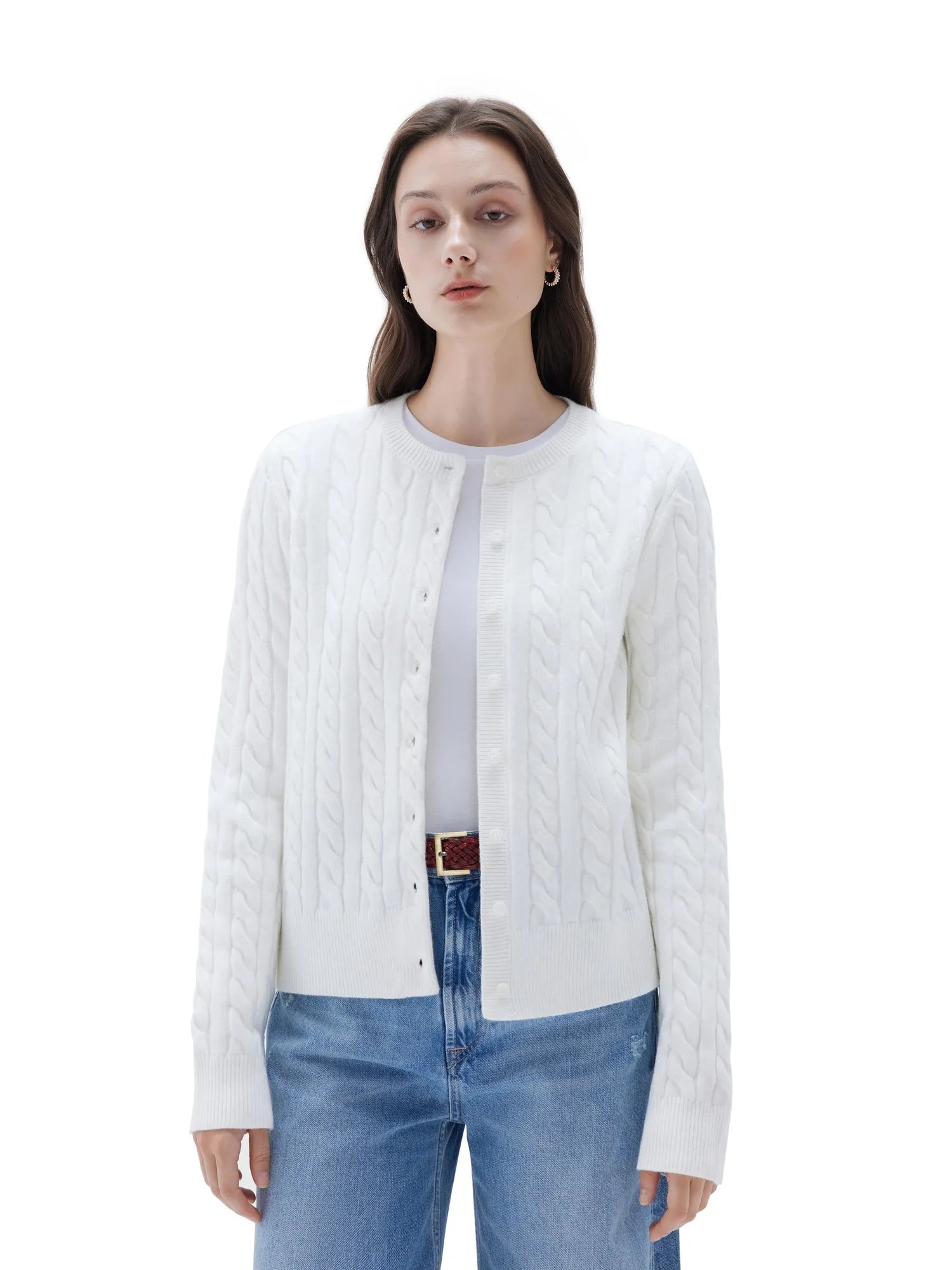 SUUKSESS Women Cable Knit Cashmere Sweaters Crew Neck Button Up Chunky Cardigan Long Sleeve Fall Outfits-SUUKSESS-White-XS-SUUKSESS