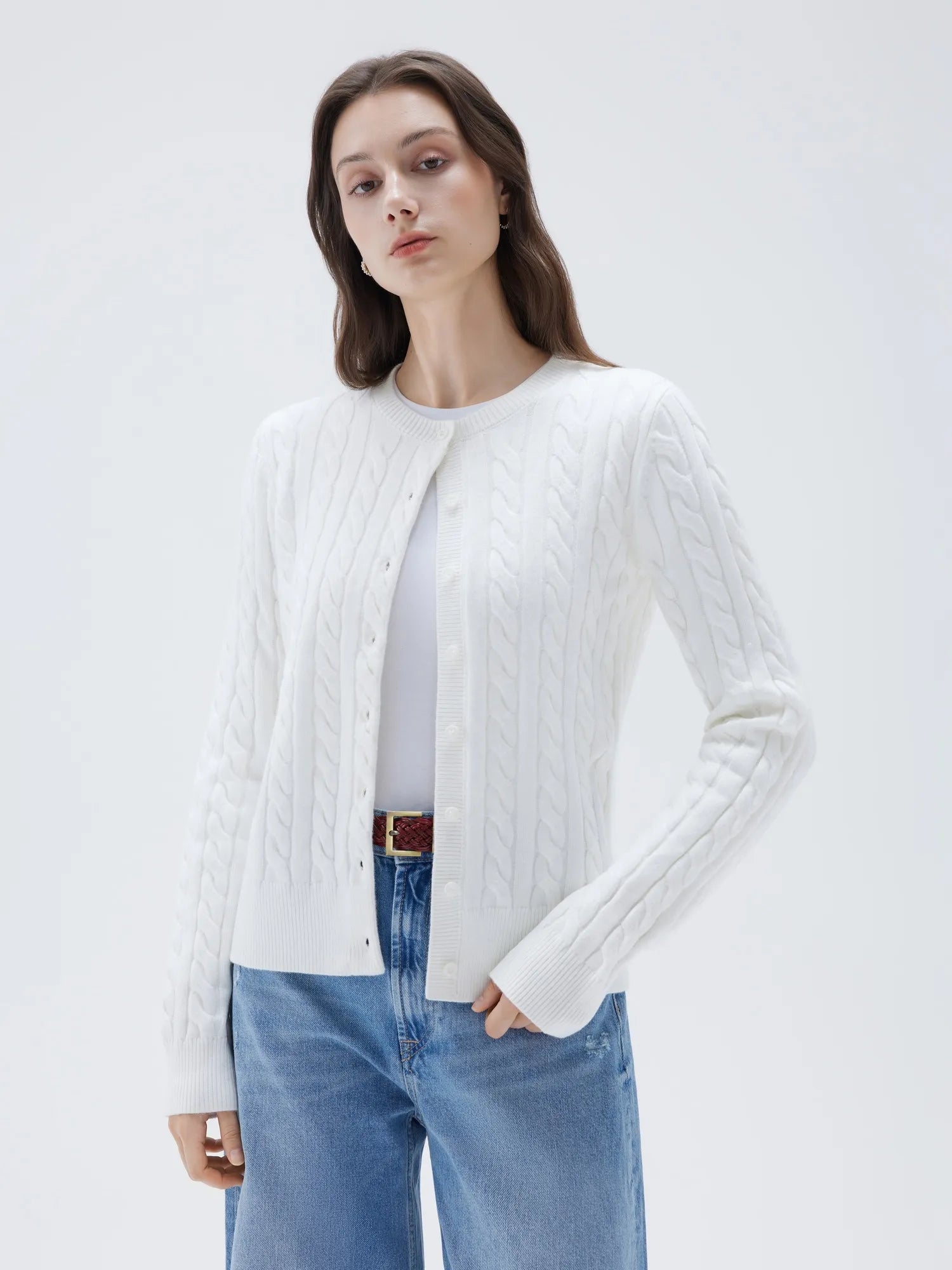 SUUKSESS Women Cable Knit Cashmere Sweaters Crew Neck Button Up Chunky Cardigan Long Sleeve Fall Outfits-SUUKSESS-SUUKSESS
