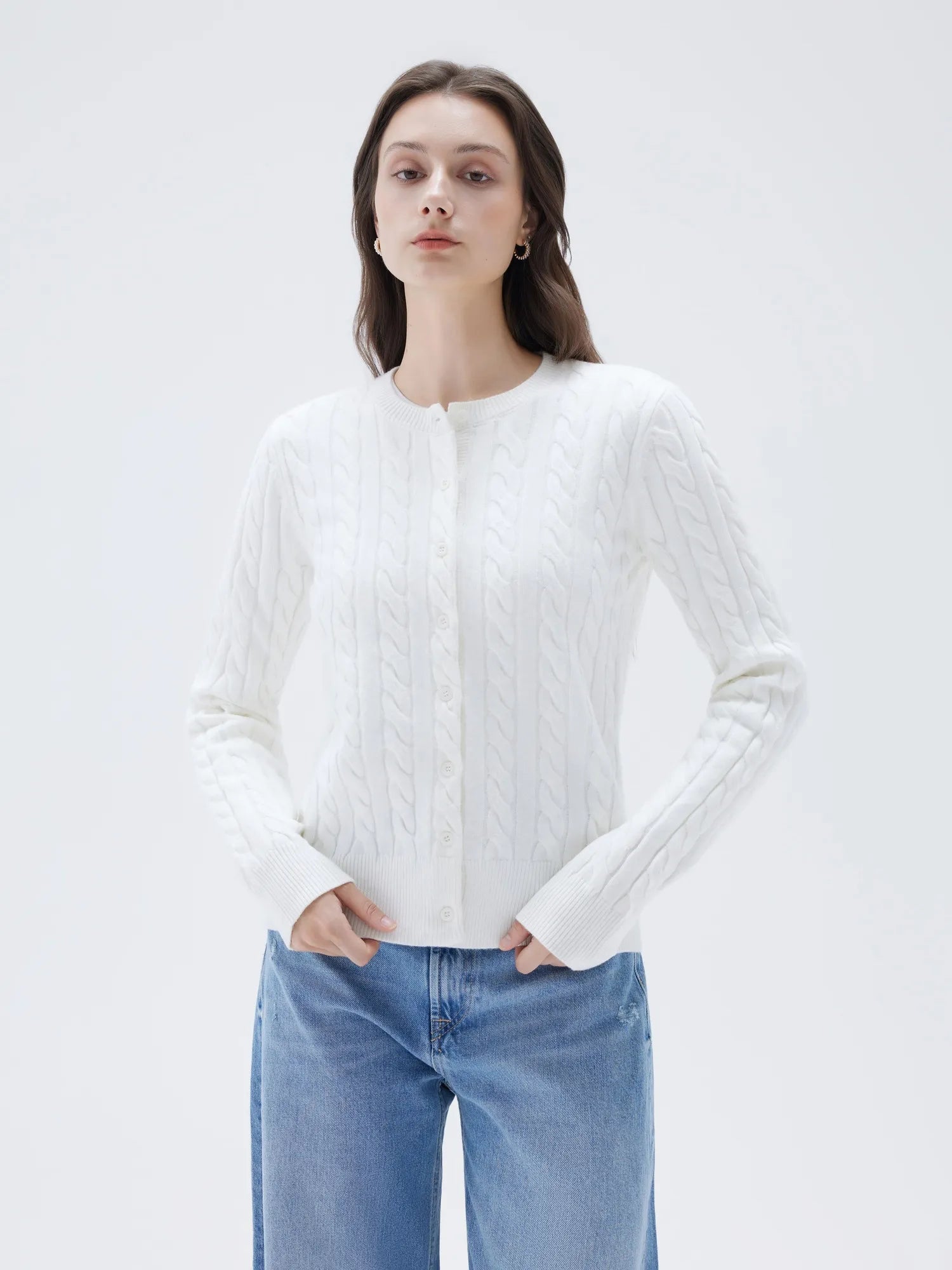 SUUKSESS Women Cable Knit Cashmere Sweaters Crew Neck Button Up Chunky Cardigan Long Sleeve Fall Outfits-SUUKSESS-SUUKSESS