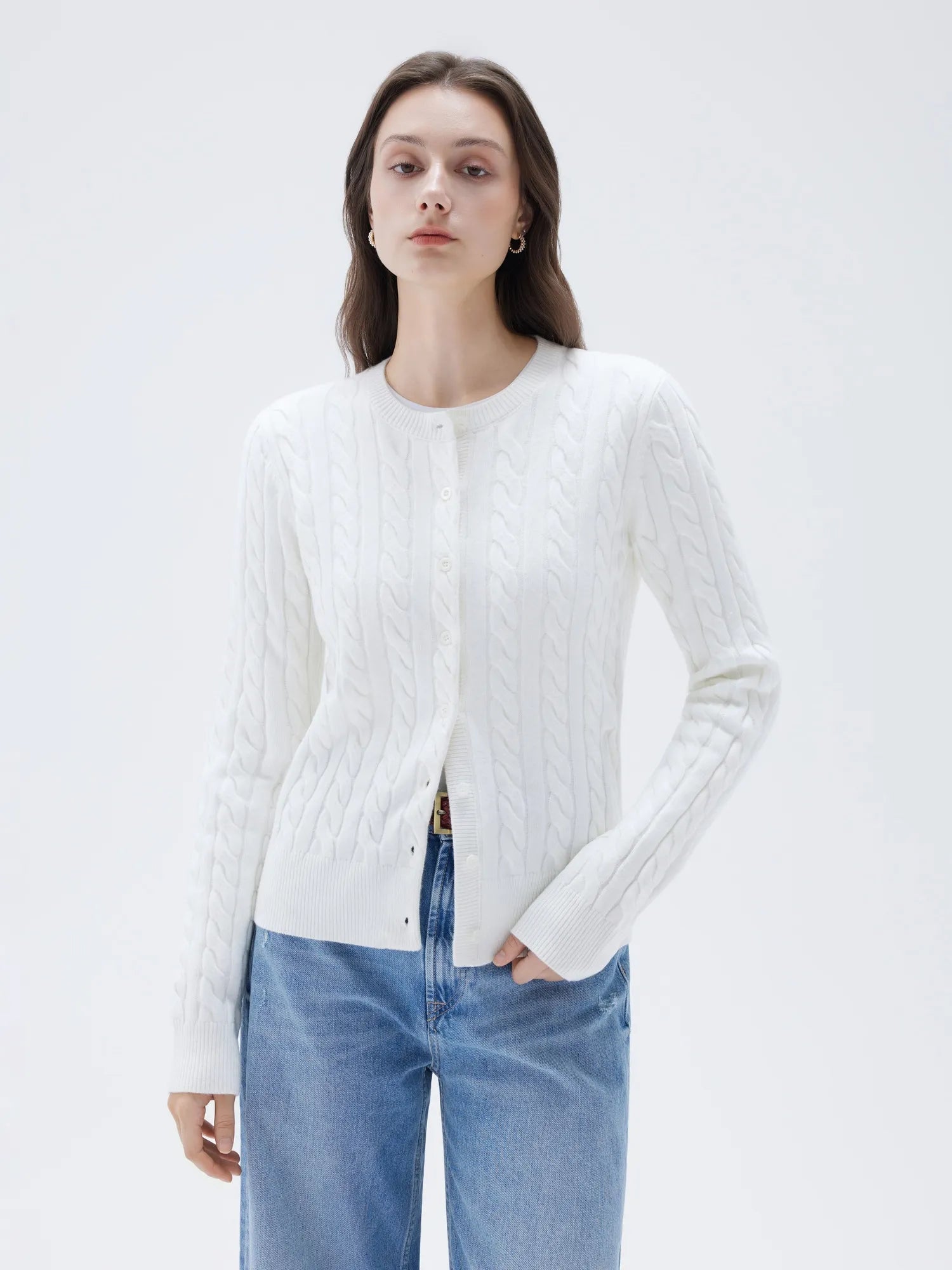 SUUKSESS Women Cable Knit Cashmere Sweaters Crew Neck Button Up Chunky Cardigan Long Sleeve Fall Outfits-SUUKSESS-SUUKSESS