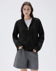 SUUKSESS Women Chunky Knit Cashmere Sweaters Zip up Oversized Hoodies Cardigan with Pockets Long Sleeve Fall Outerwear-SUUKSESS-Black-XS-SUUKSESS