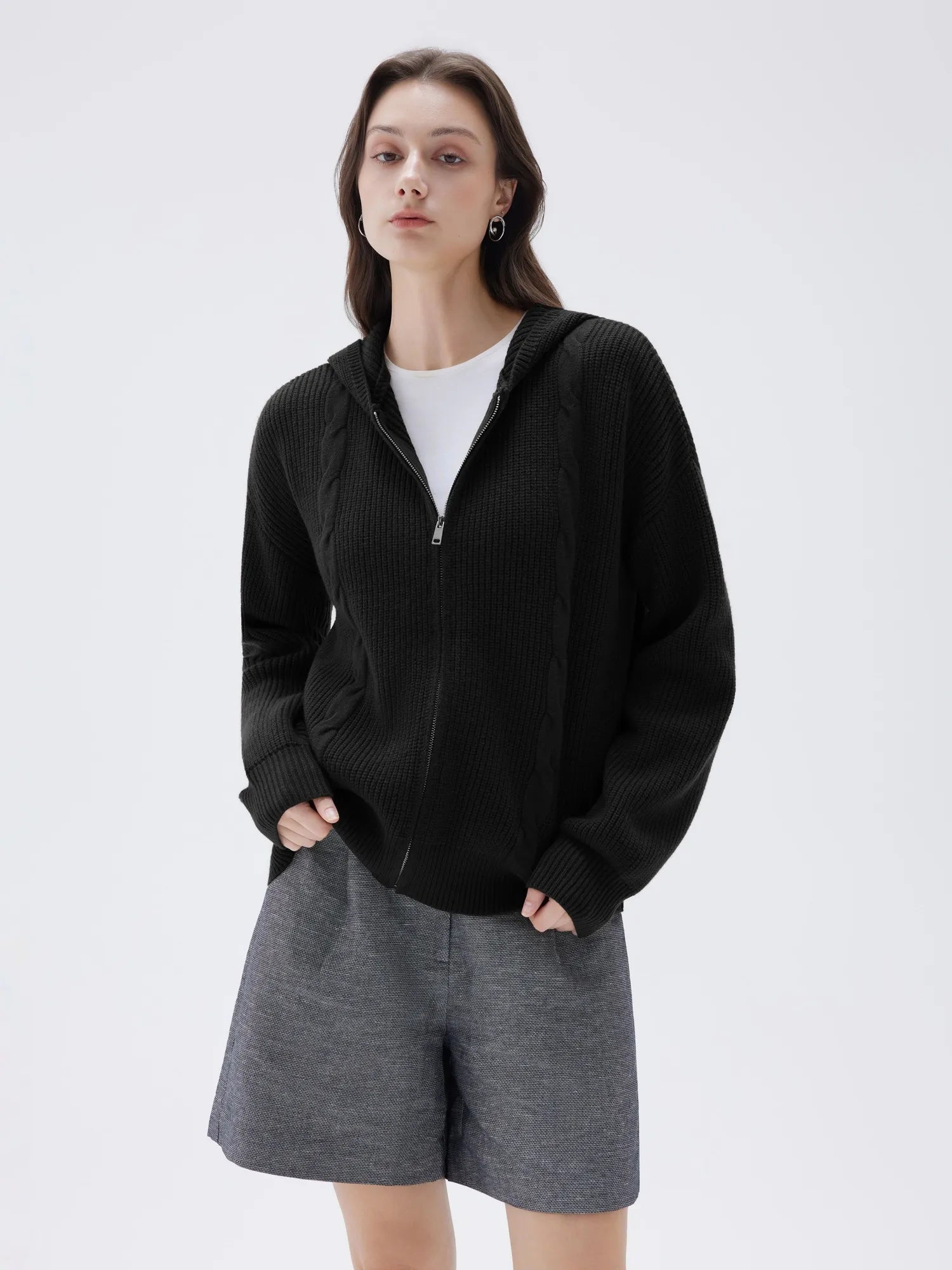 SUUKSESS Women Chunky Knit Cashmere Sweaters Zip up Oversized Hoodies Cardigan with Pockets Long Sleeve Fall Outerwear-SUUKSESS-SUUKSESS