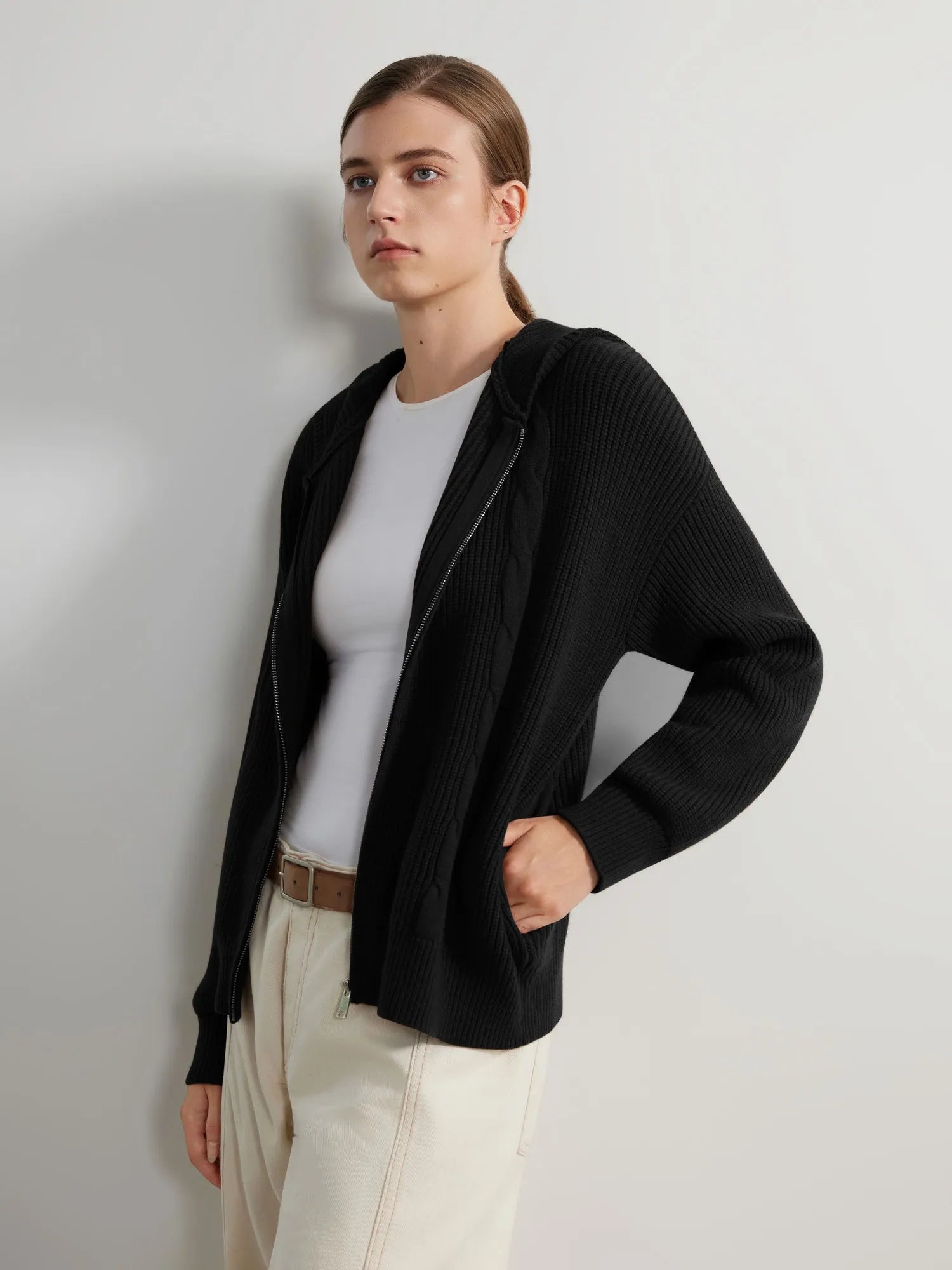 SUUKSESS Women Chunky Knit Cashmere Sweaters Zip up Oversized Hoodies Cardigan with Pockets Long Sleeve Fall Outerwear-SUUKSESS-SUUKSESS