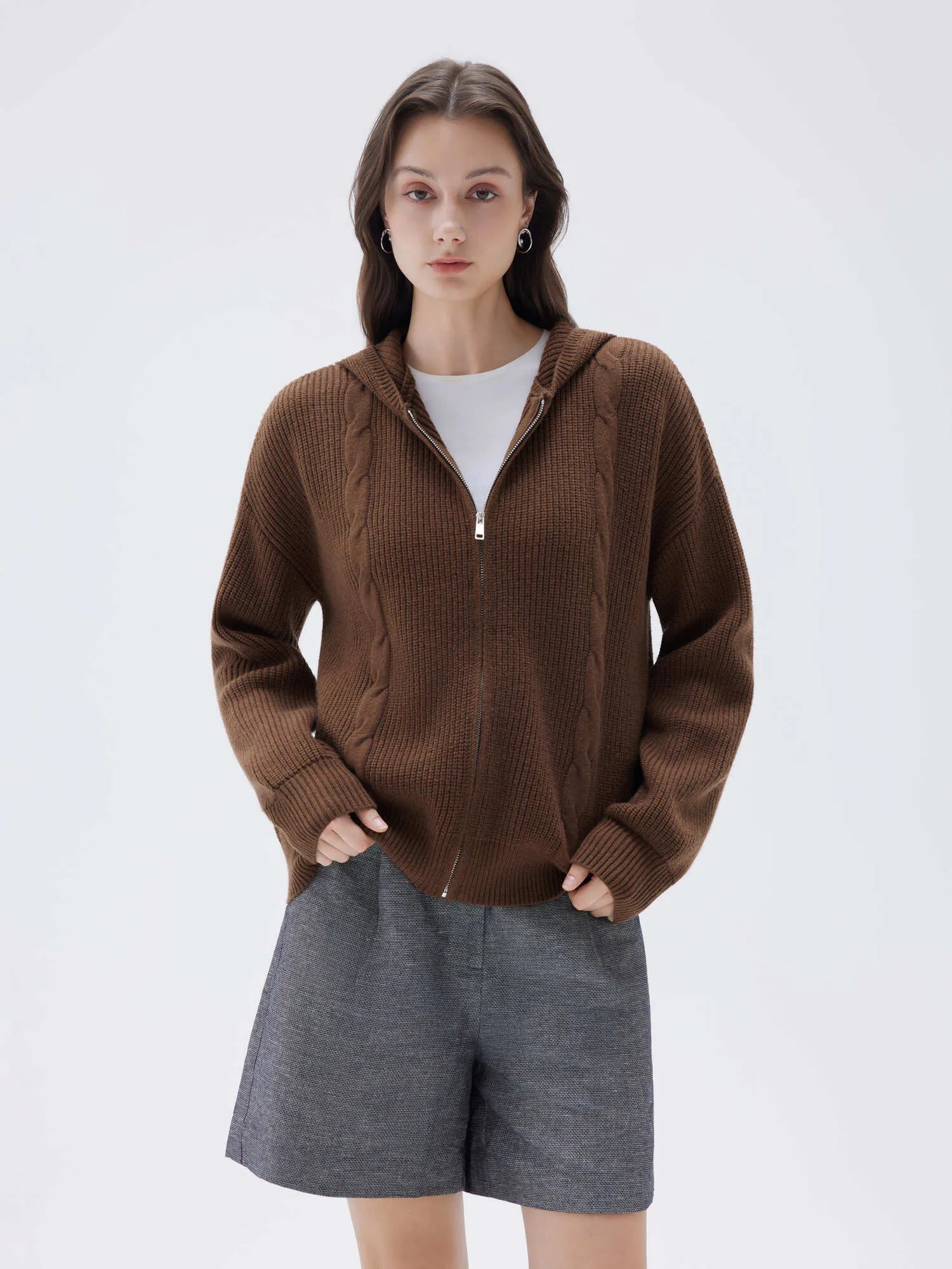 SUUKSESS Women Chunky Knit Cashmere Sweaters Zip up Oversized Hoodies Cardigan with Pockets Long Sleeve Fall Outerwear-SUUKSESS-Brown-XS-SUUKSESS