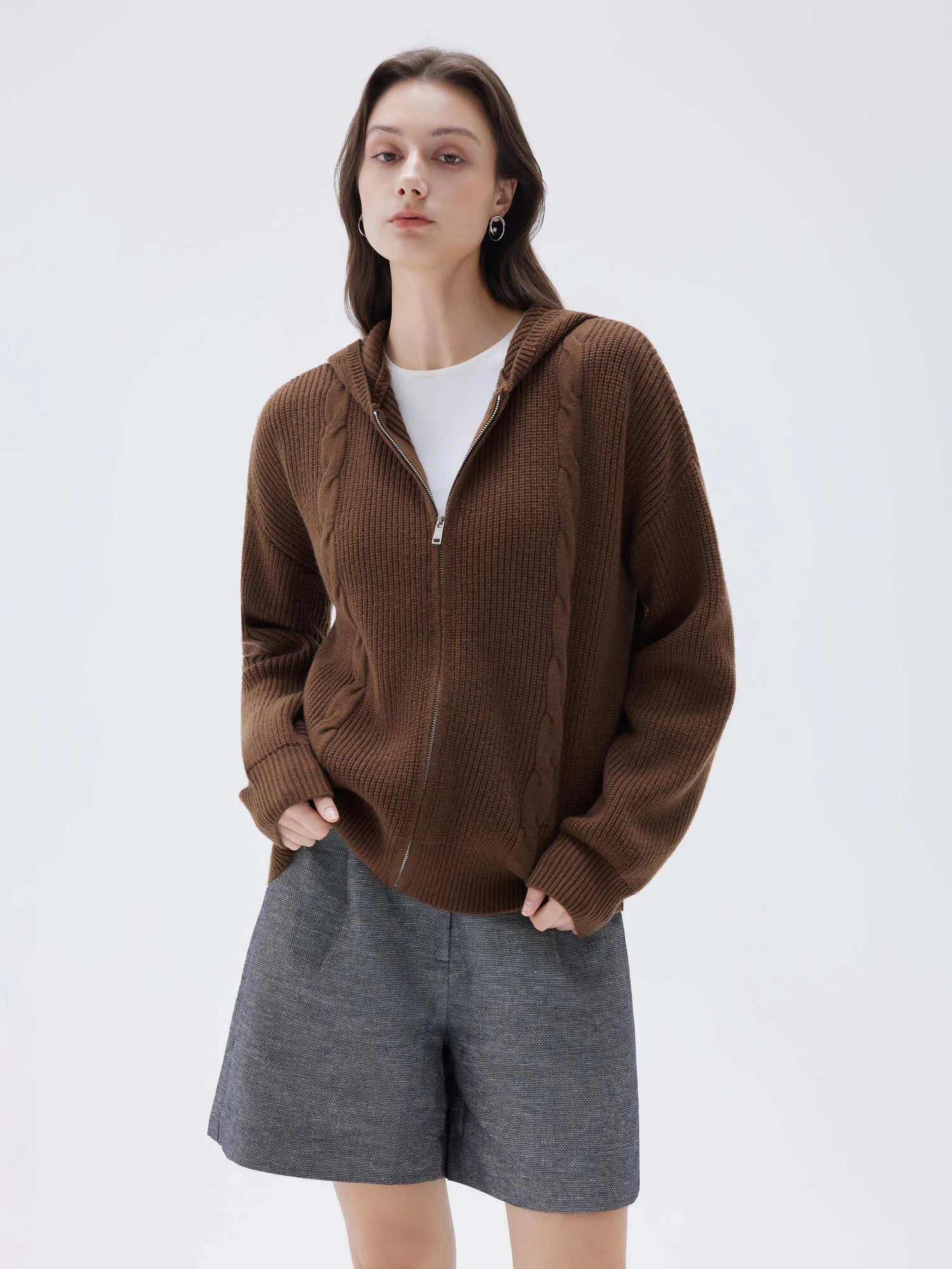 SUUKSESS Women Chunky Knit Cashmere Sweaters Zip up Oversized Hoodies Cardigan with Pockets Long Sleeve Fall Outerwear-SUUKSESS-SUUKSESS