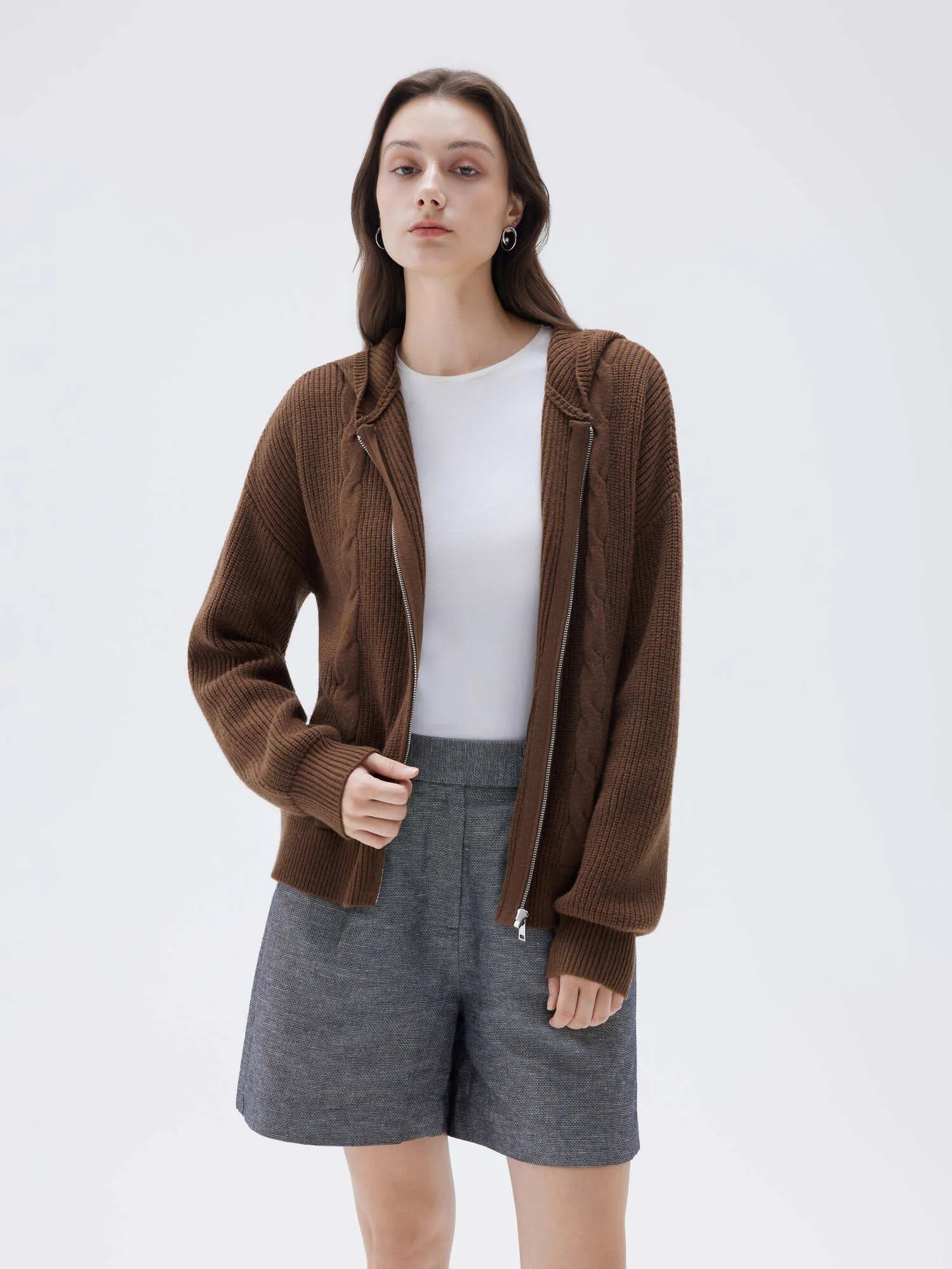 SUUKSESS Women Chunky Knit Cashmere Sweaters Zip up Oversized Hoodies Cardigan with Pockets Long Sleeve Fall Outerwear-SUUKSESS-SUUKSESS