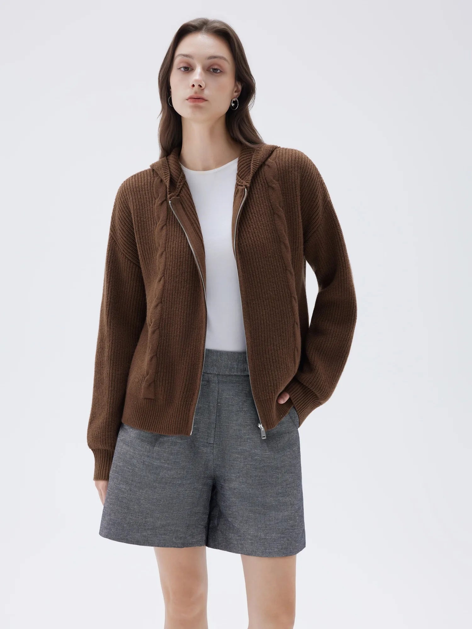 SUUKSESS Women Chunky Knit Cashmere Sweaters Zip up Oversized Hoodies Cardigan with Pockets Long Sleeve Fall Outerwear-SUUKSESS-SUUKSESS