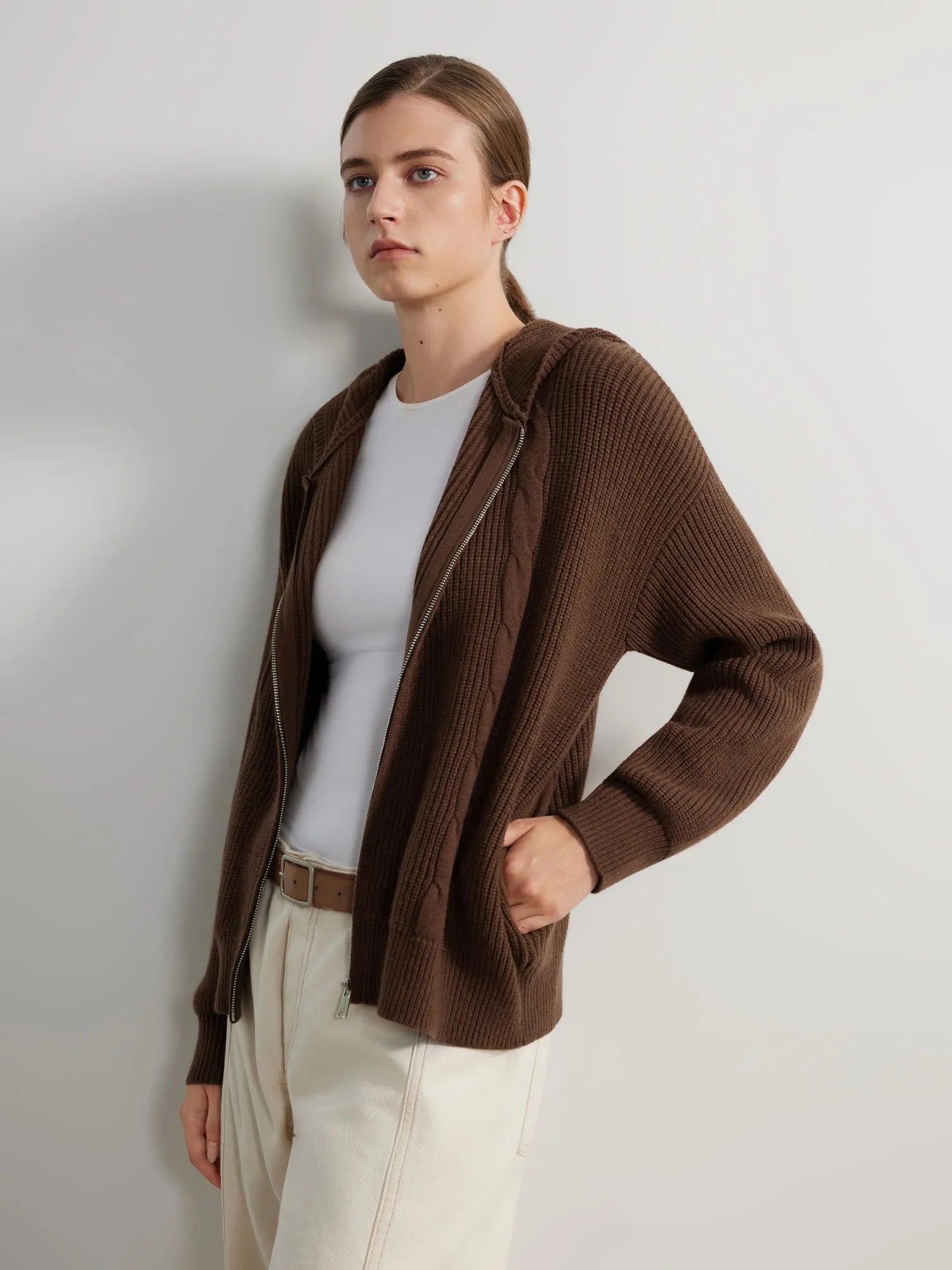 SUUKSESS Women Chunky Knit Cashmere Sweaters Zip up Oversized Hoodies Cardigan with Pockets Long Sleeve Fall Outerwear-SUUKSESS-SUUKSESS