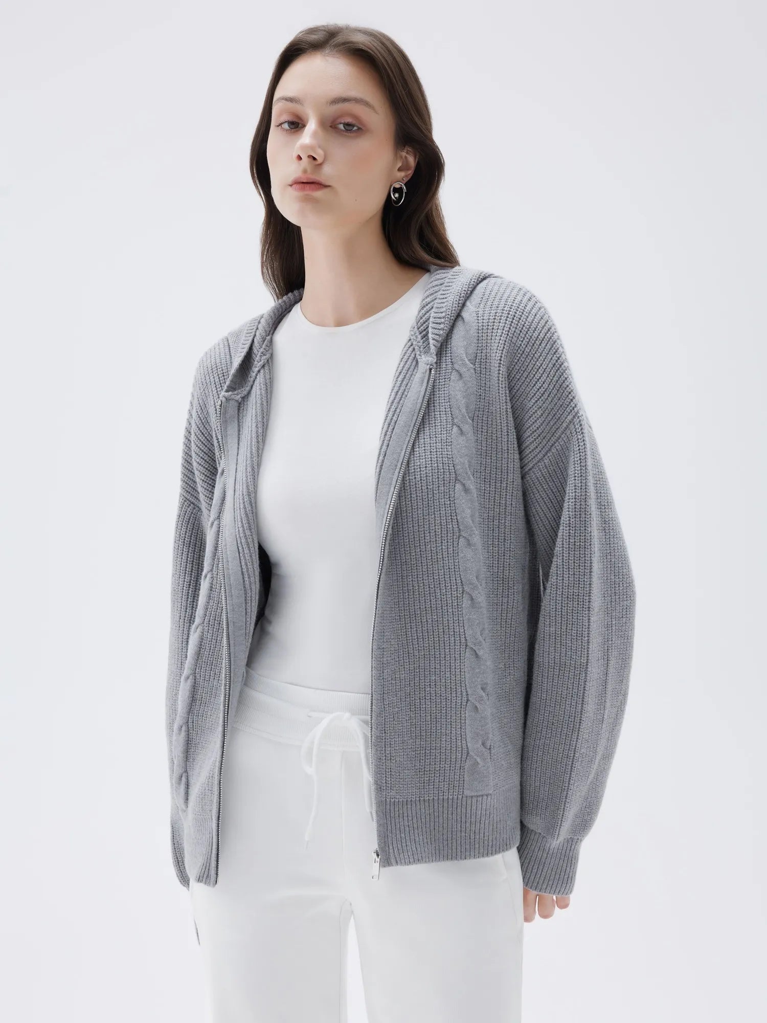 SUUKSESS Women Chunky Knit Cashmere Sweaters Zip up Oversized Hoodies Cardigan with Pockets Long Sleeve Fall Outerwear-SUUKSESS-SUUKSESS