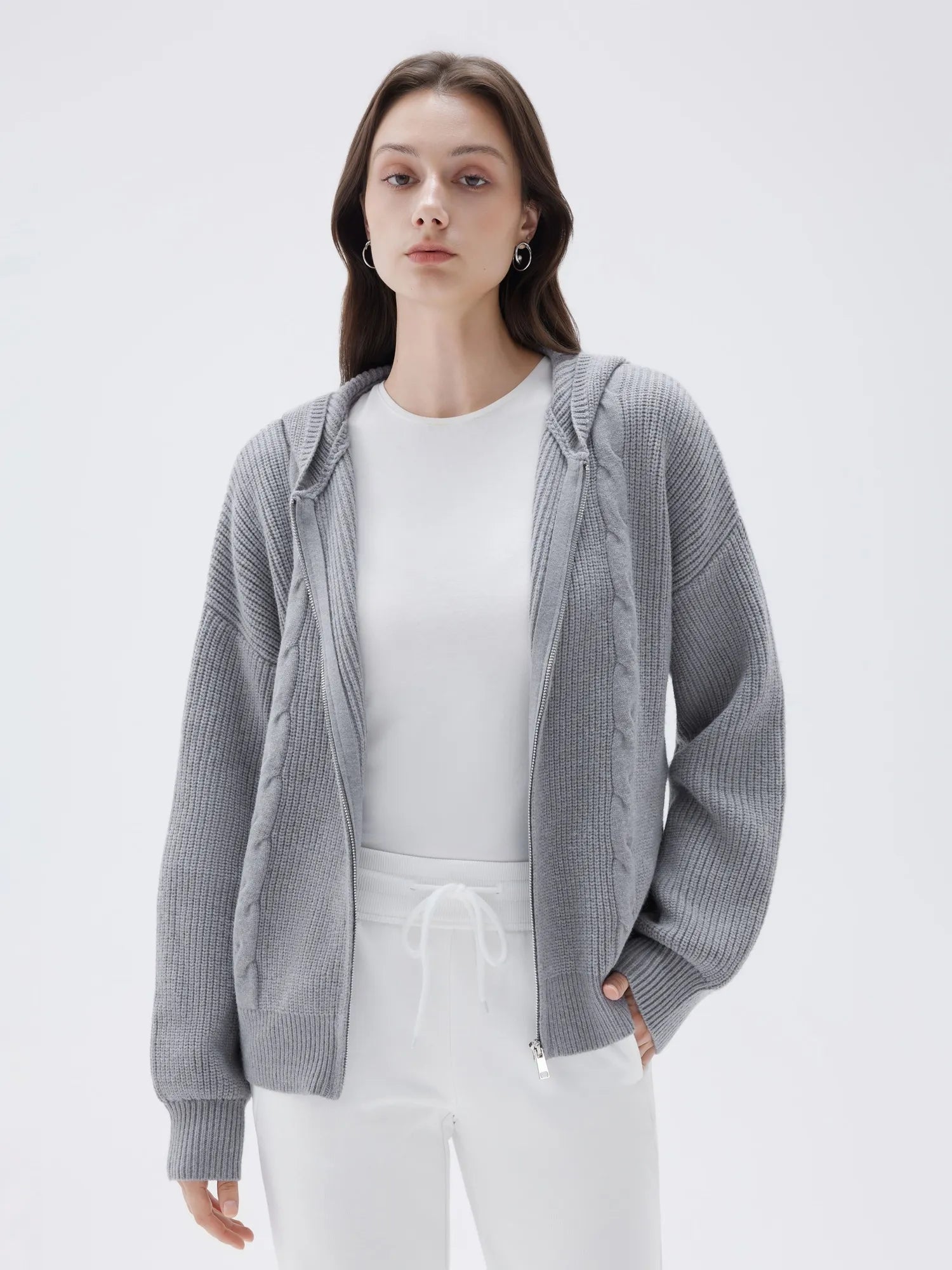 SUUKSESS Women Chunky Knit Cashmere Sweaters Zip up Oversized Hoodies Cardigan with Pockets Long Sleeve Fall Outerwear-SUUKSESS-SUUKSESS