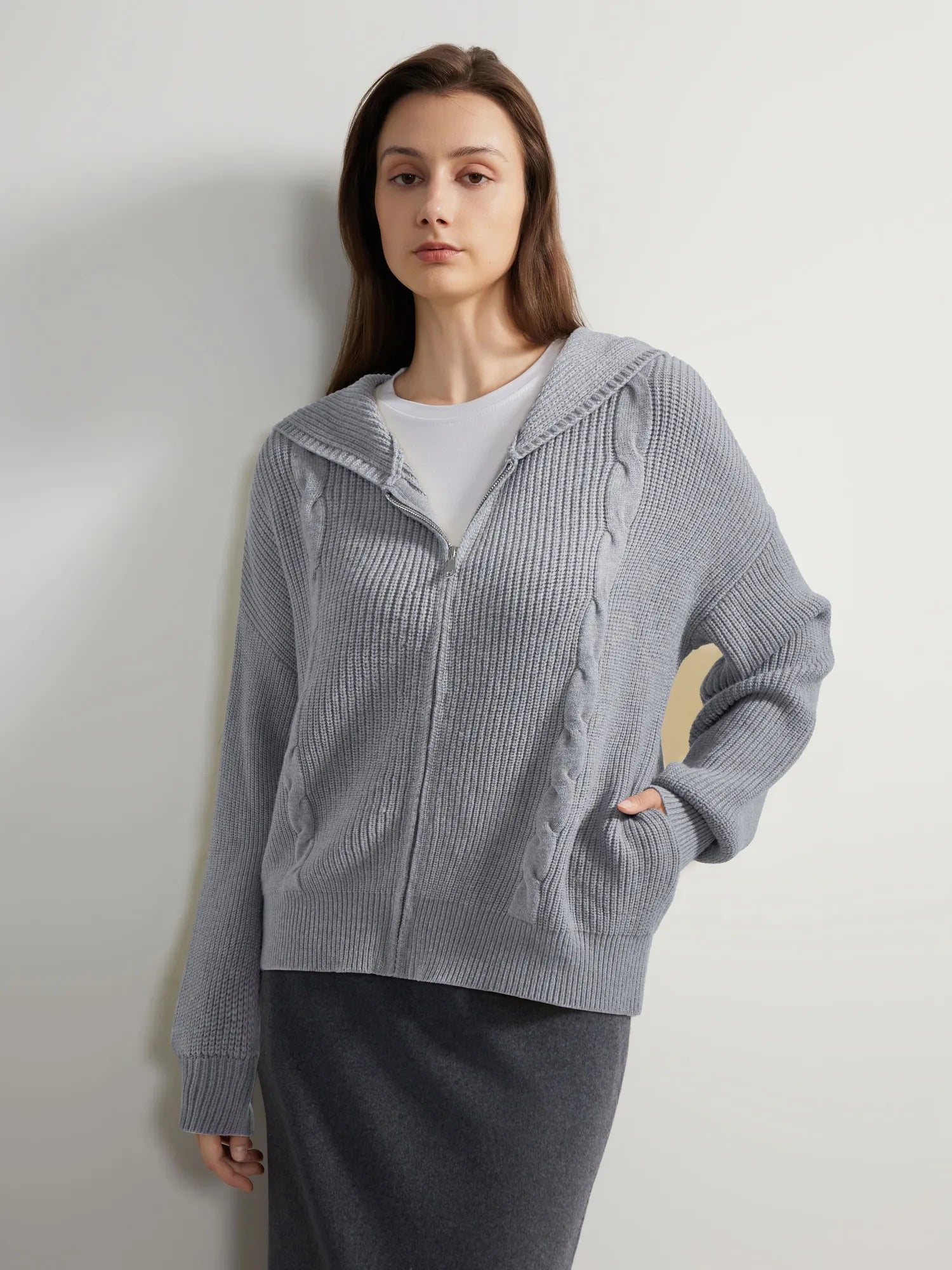 SUUKSESS Women Chunky Knit Cashmere Sweaters Zip up Oversized Hoodies Cardigan with Pockets Long Sleeve Fall Outerwear-SUUKSESS-SUUKSESS