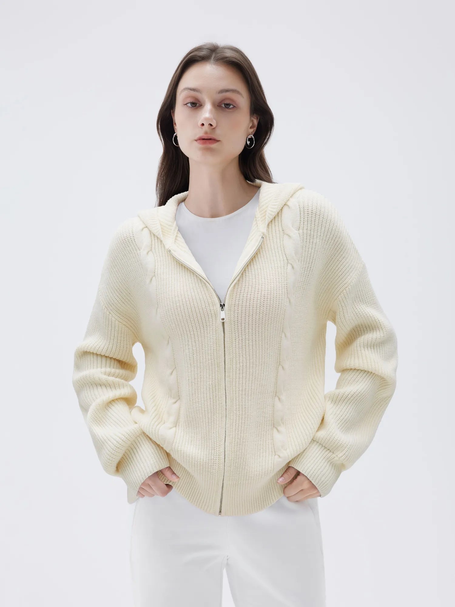 SUUKSESS Women Chunky Knit Cashmere Sweaters Zip up Oversized Hoodies Cardigan with Pockets Long Sleeve Fall Outerwear-SUUKSESS-White-XS-SUUKSESS