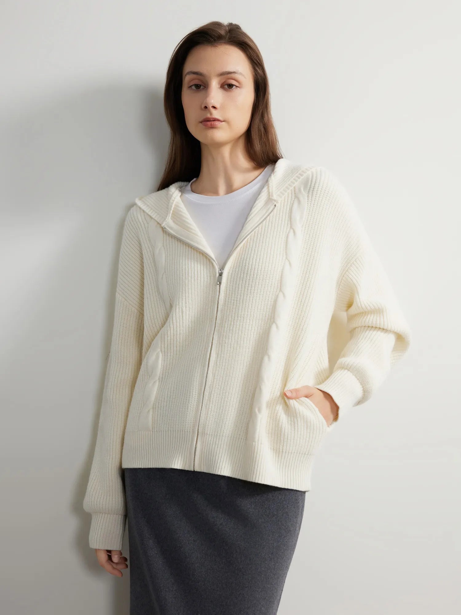 SUUKSESS Women Chunky Knit Cashmere Sweaters Zip up Oversized Hoodies Cardigan with Pockets Long Sleeve Fall Outerwear-SUUKSESS-SUUKSESS