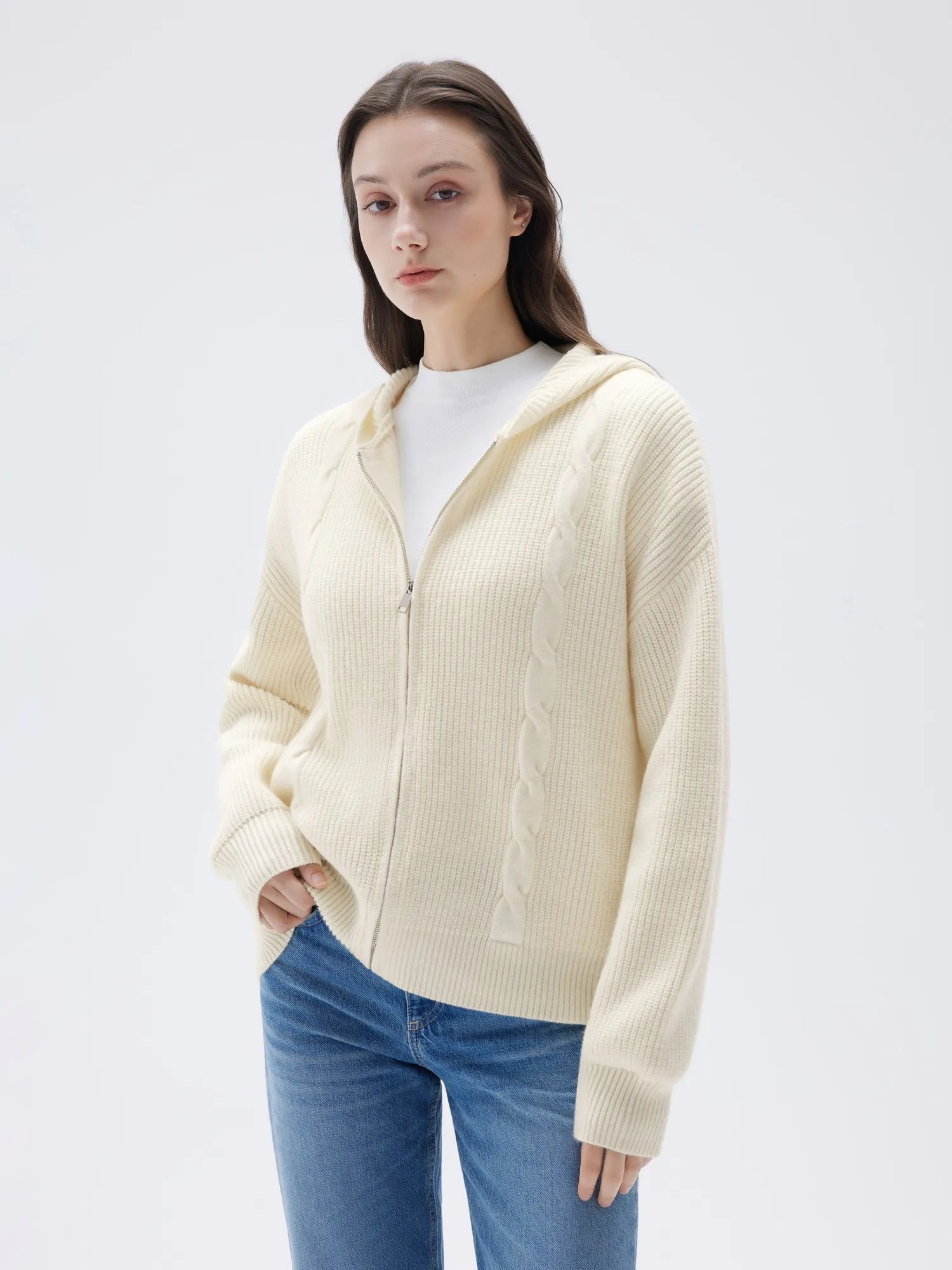 SUUKSESS Women Chunky Knit Cashmere Sweaters Zip up Oversized Hoodies Cardigan with Pockets Long Sleeve Fall Outerwear-SUUKSESS-SUUKSESS