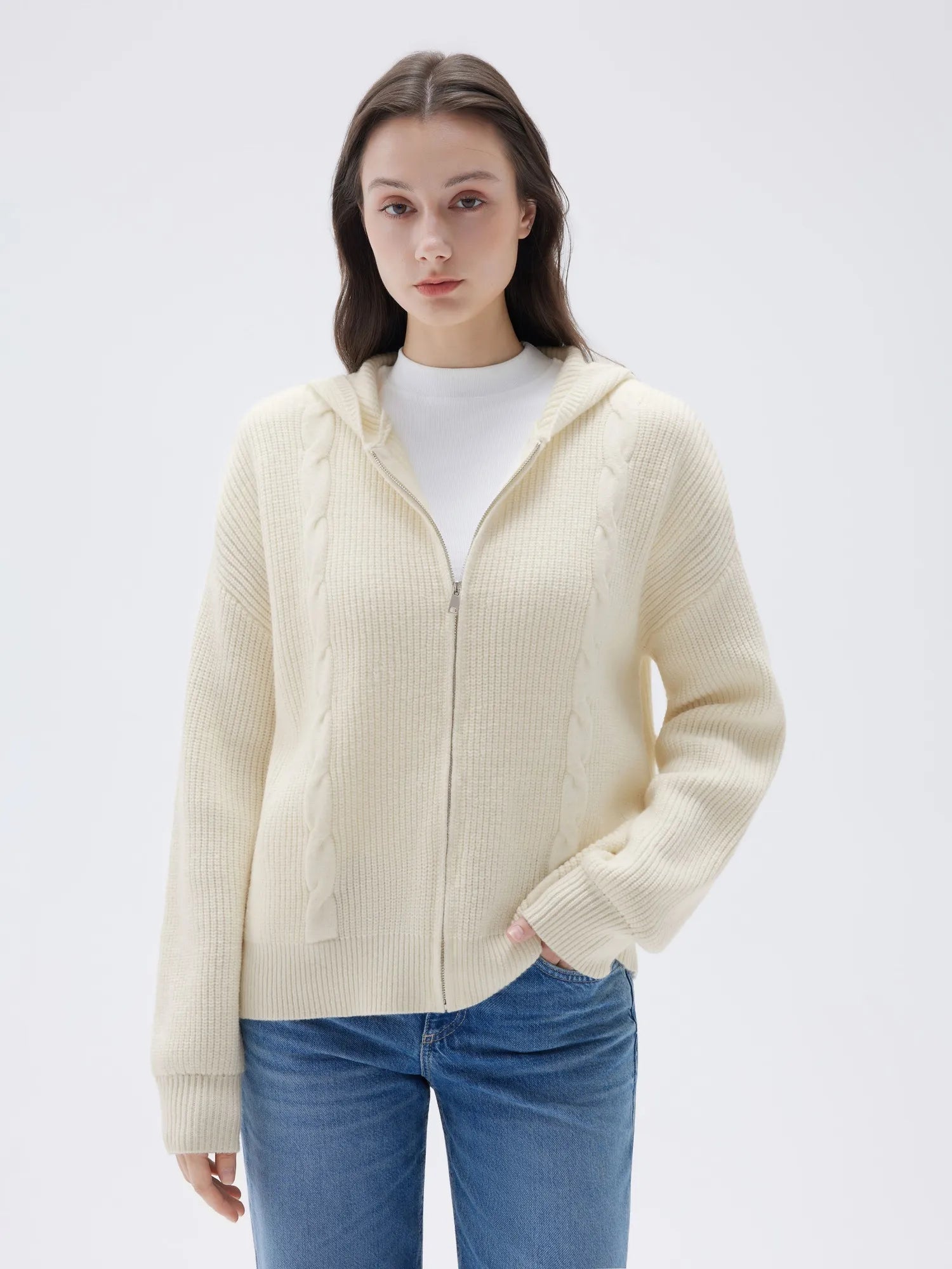 SUUKSESS Women Chunky Knit Cashmere Sweaters Zip up Oversized Hoodies Cardigan with Pockets Long Sleeve Fall Outerwear-SUUKSESS-SUUKSESS