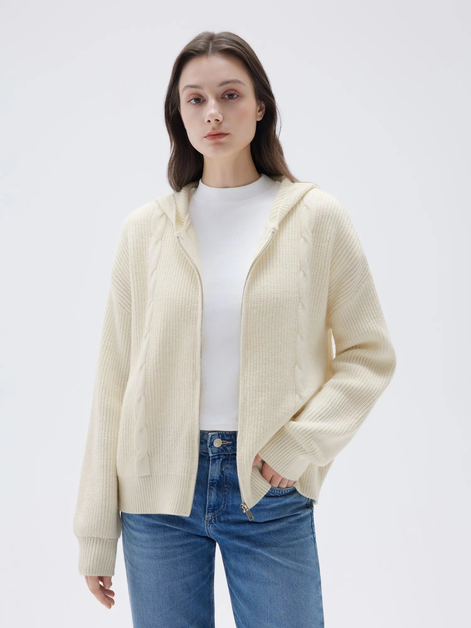 SUUKSESS Women Chunky Knit Cashmere Sweaters Zip up Oversized Hoodies Cardigan with Pockets Long Sleeve Fall Outerwear-SUUKSESS-SUUKSESS