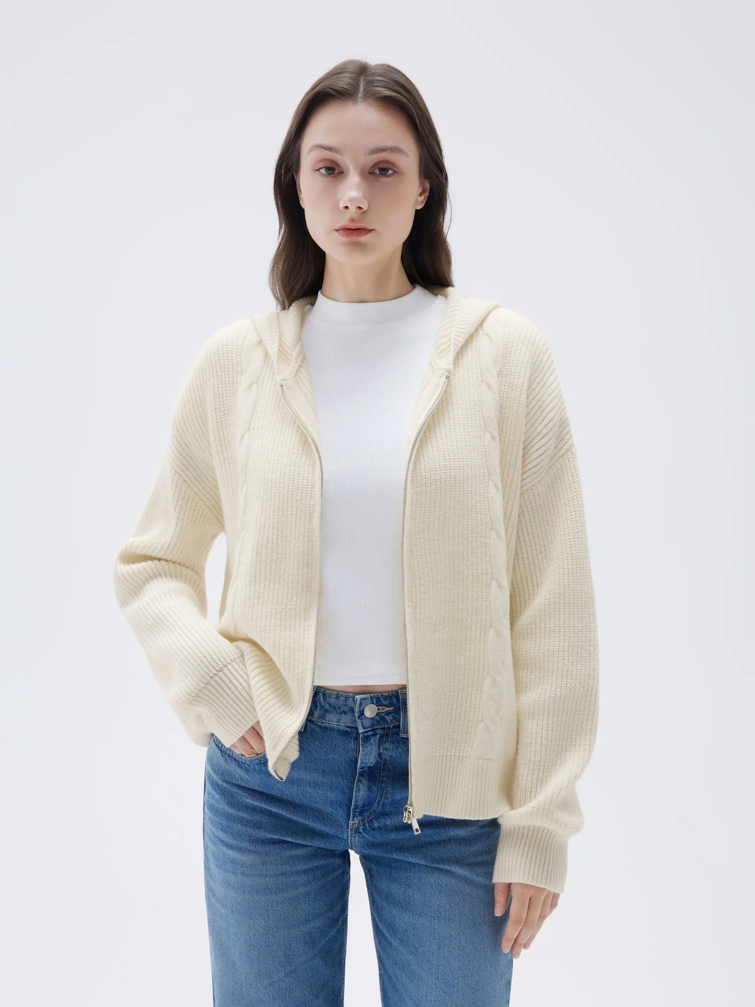 SUUKSESS Women Chunky Knit Cashmere Sweaters Zip up Oversized Hoodies Cardigan with Pockets Long Sleeve Fall Outerwear-SUUKSESS-SUUKSESS