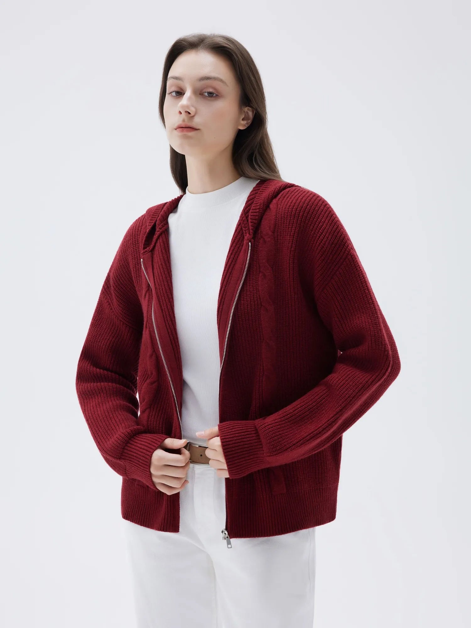 SUUKSESS Women Chunky Knit Cashmere Sweaters Zip up Oversized Hoodies Cardigan with Pockets Long Sleeve Fall Outerwear-SUUKSESS-SUUKSESS