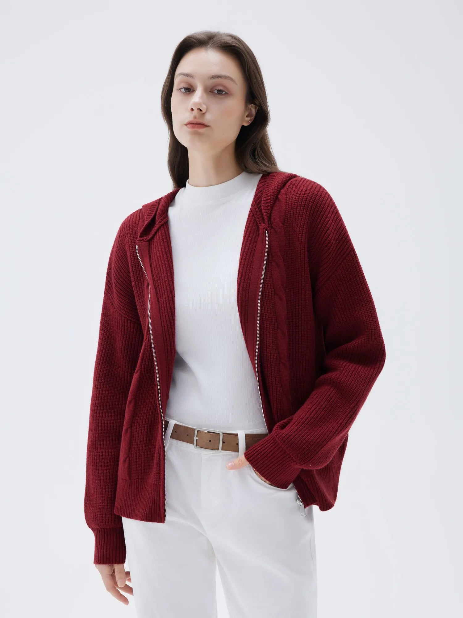 SUUKSESS Women Chunky Knit Cashmere Sweaters Zip up Oversized Hoodies Cardigan with Pockets Long Sleeve Fall Outerwear-SUUKSESS-SUUKSESS