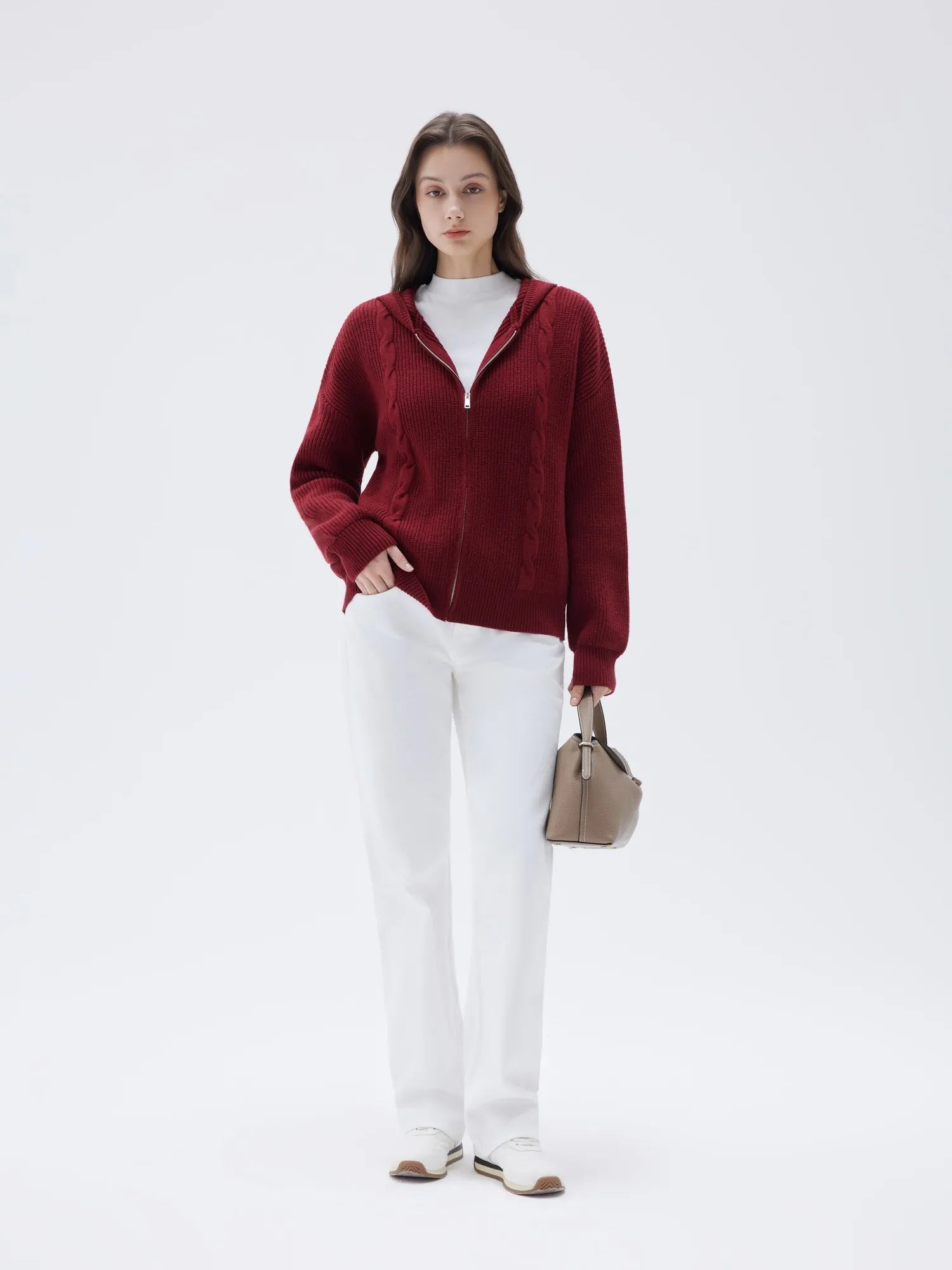 SUUKSESS Women Chunky Knit Cashmere Sweaters Zip up Oversized Hoodies Cardigan with Pockets Long Sleeve Fall Outerwear-SUUKSESS-SUUKSESS