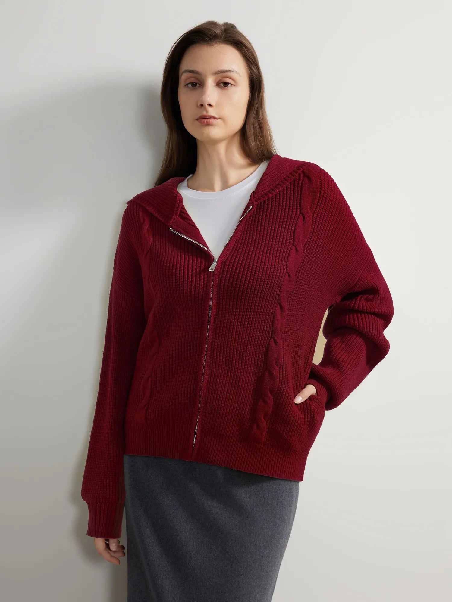 SUUKSESS Women Chunky Knit Cashmere Sweaters Zip up Oversized Hoodies Cardigan with Pockets Long Sleeve Fall Outerwear-SUUKSESS-SUUKSESS