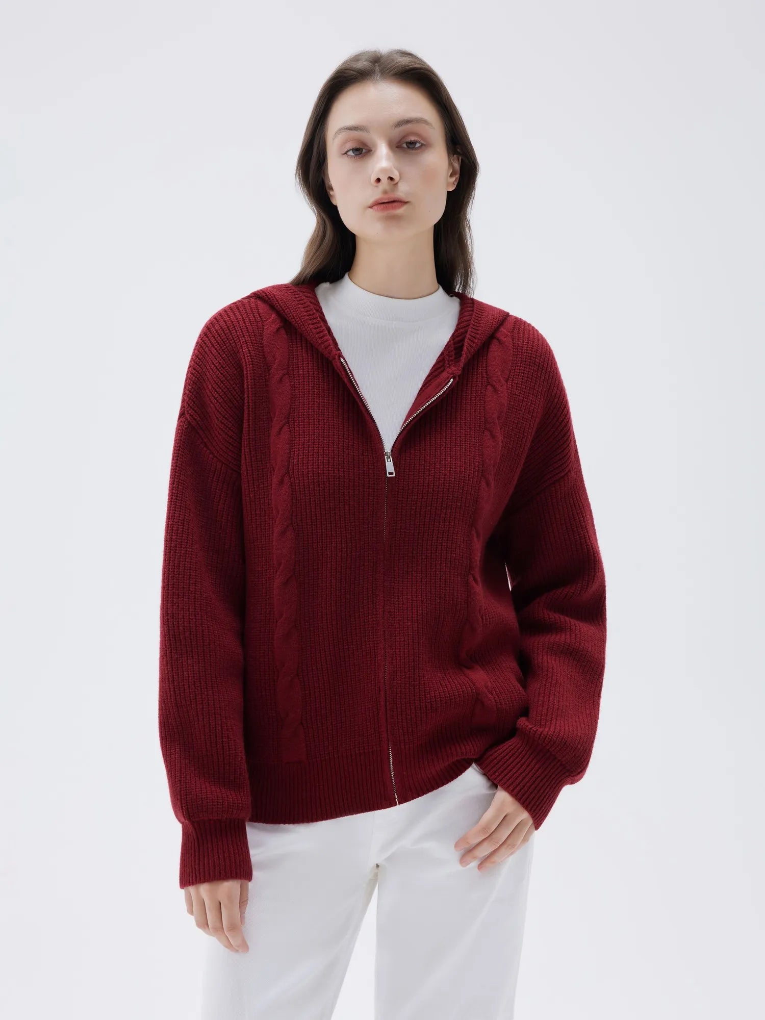 SUUKSESS Women Chunky Knit Cashmere Sweaters Zip up Oversized Hoodies Cardigan with Pockets Long Sleeve Fall Outerwear-SUUKSESS-SUUKSESS